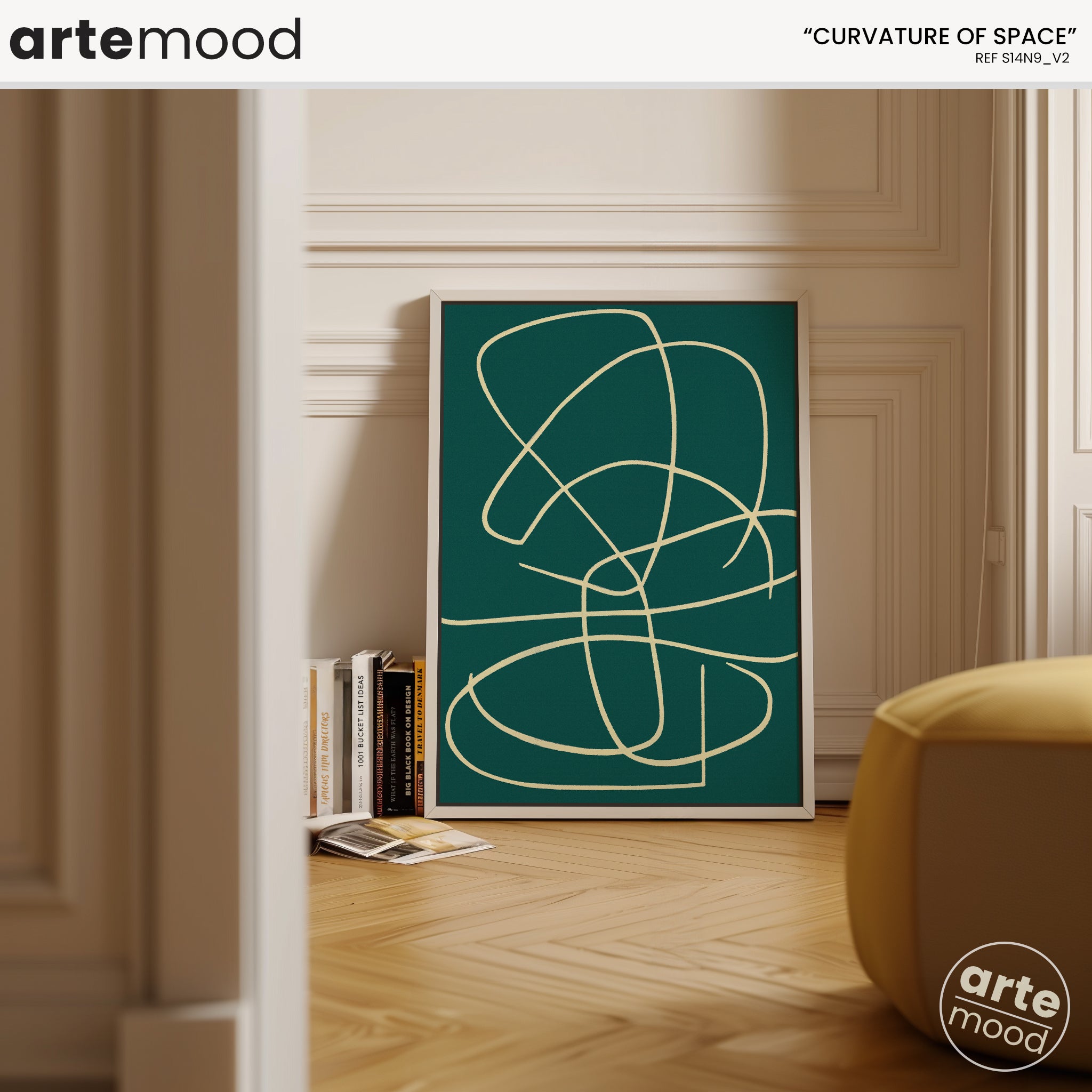 Abstract Artwork Print On Canvas - Minimalist Line Art - Fluid Art - White On Blue Lines