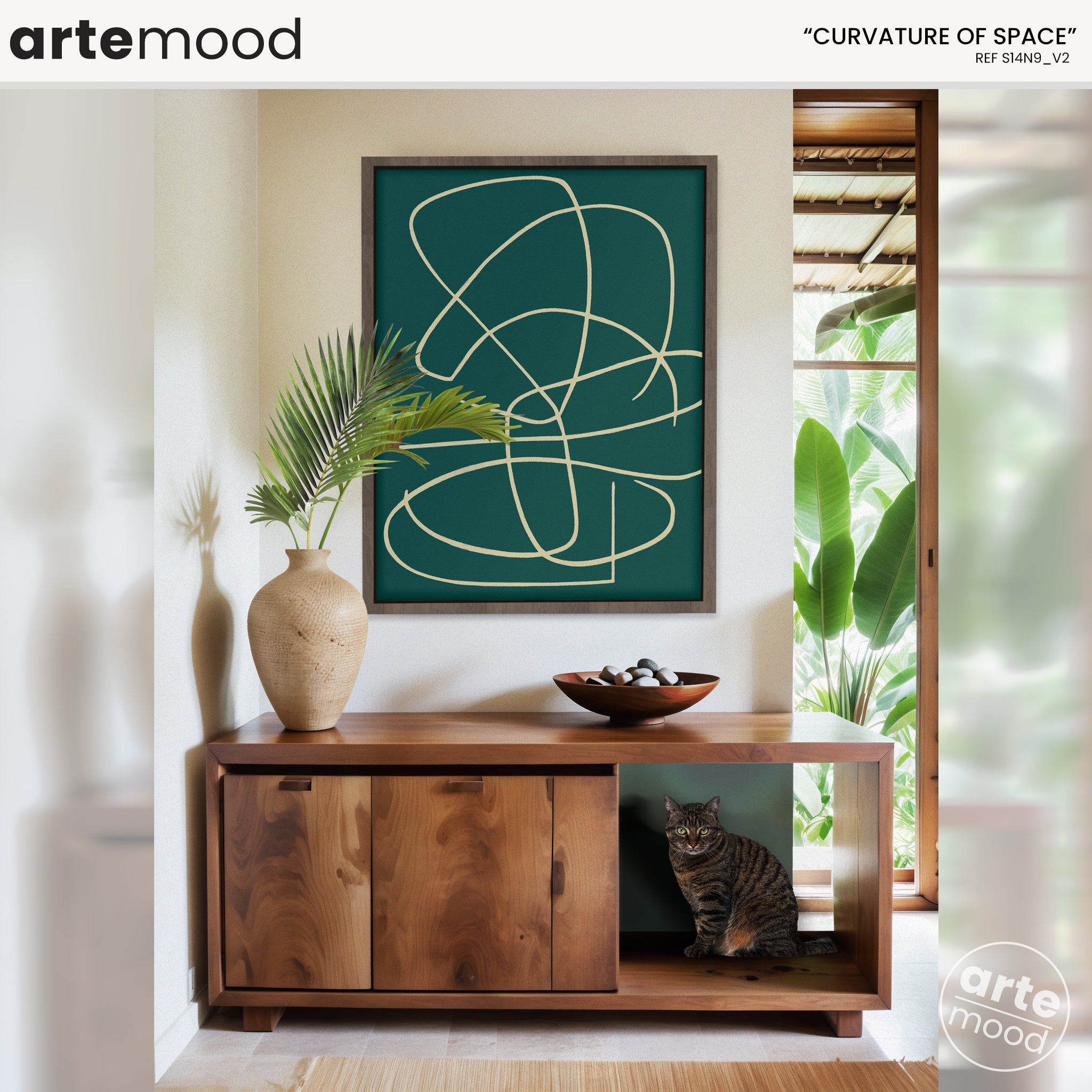 Abstract Artwork Print On Canvas - Minimalist Line Art - Fluid Art - White On Blue Lines