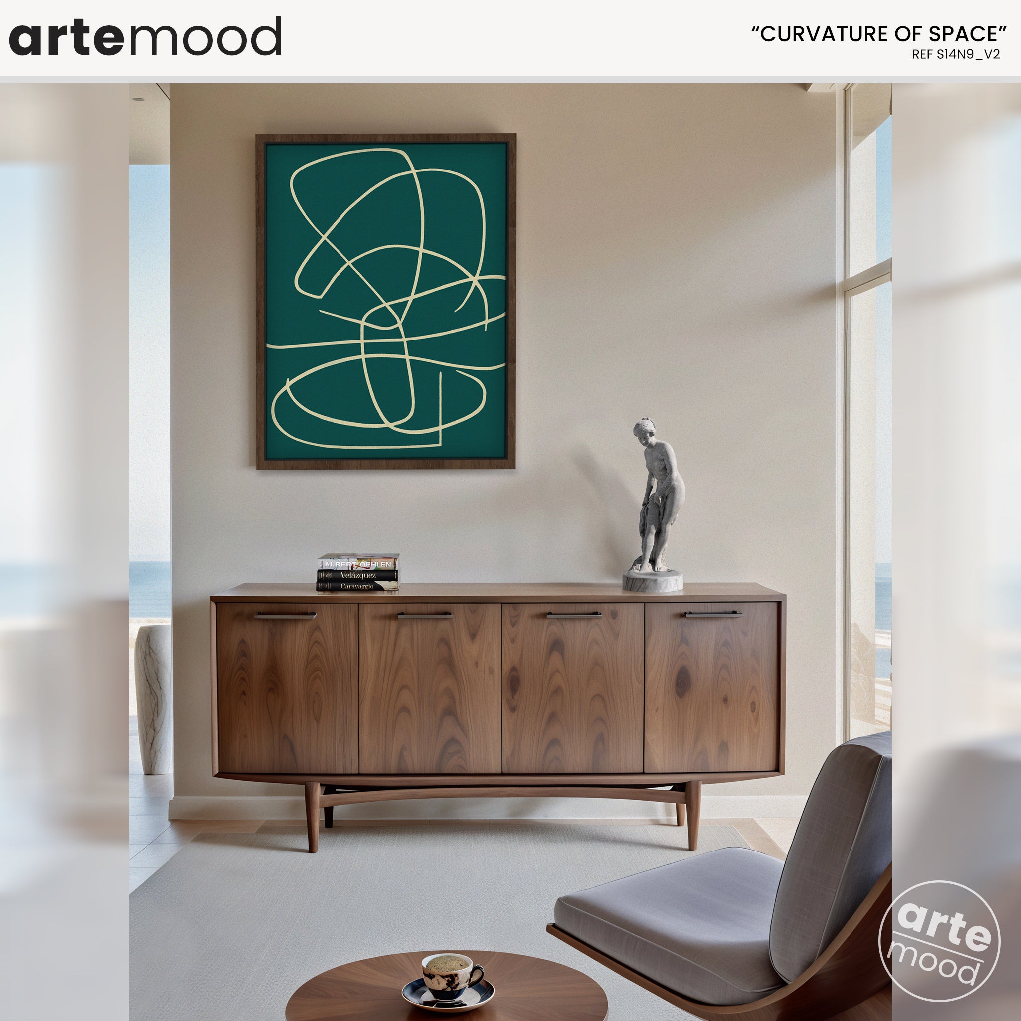 Abstract Artwork Print On Canvas - Minimalist Line Art - Fluid Art - White On Blue Lines