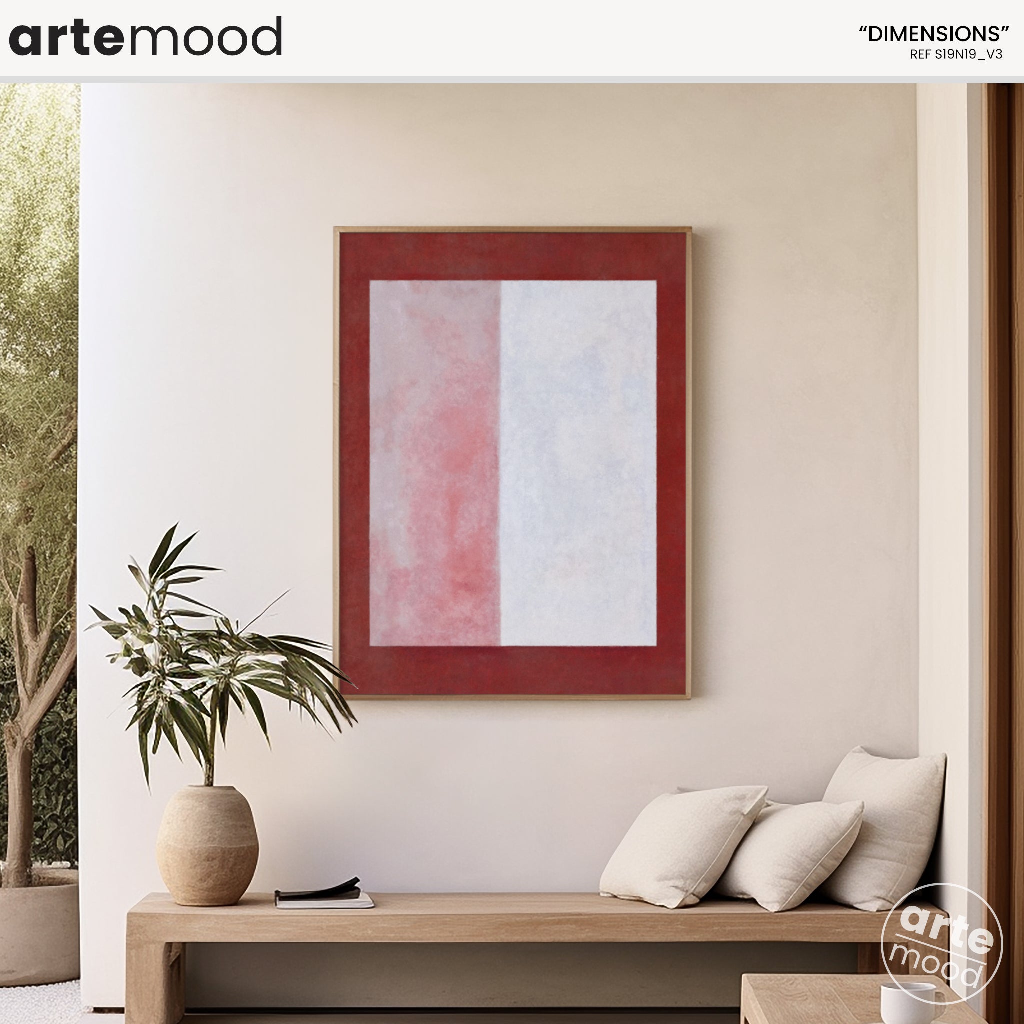 Color Field Artwork Print On Canvas - Minimalist, Zen, Red, White, Soft Tone, Square
