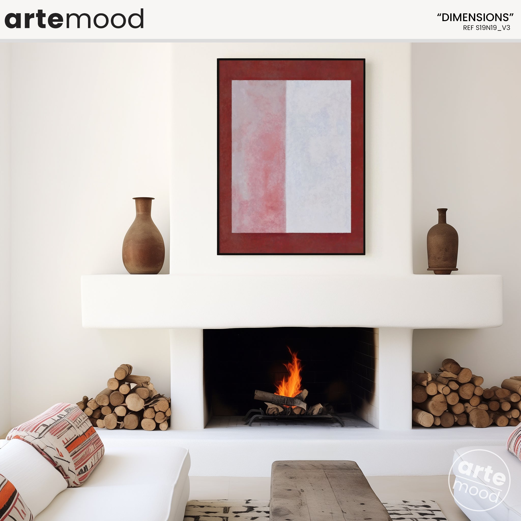Color Field Artwork Print On Canvas - Minimalist, Zen, Red, White, Soft Tone, Square