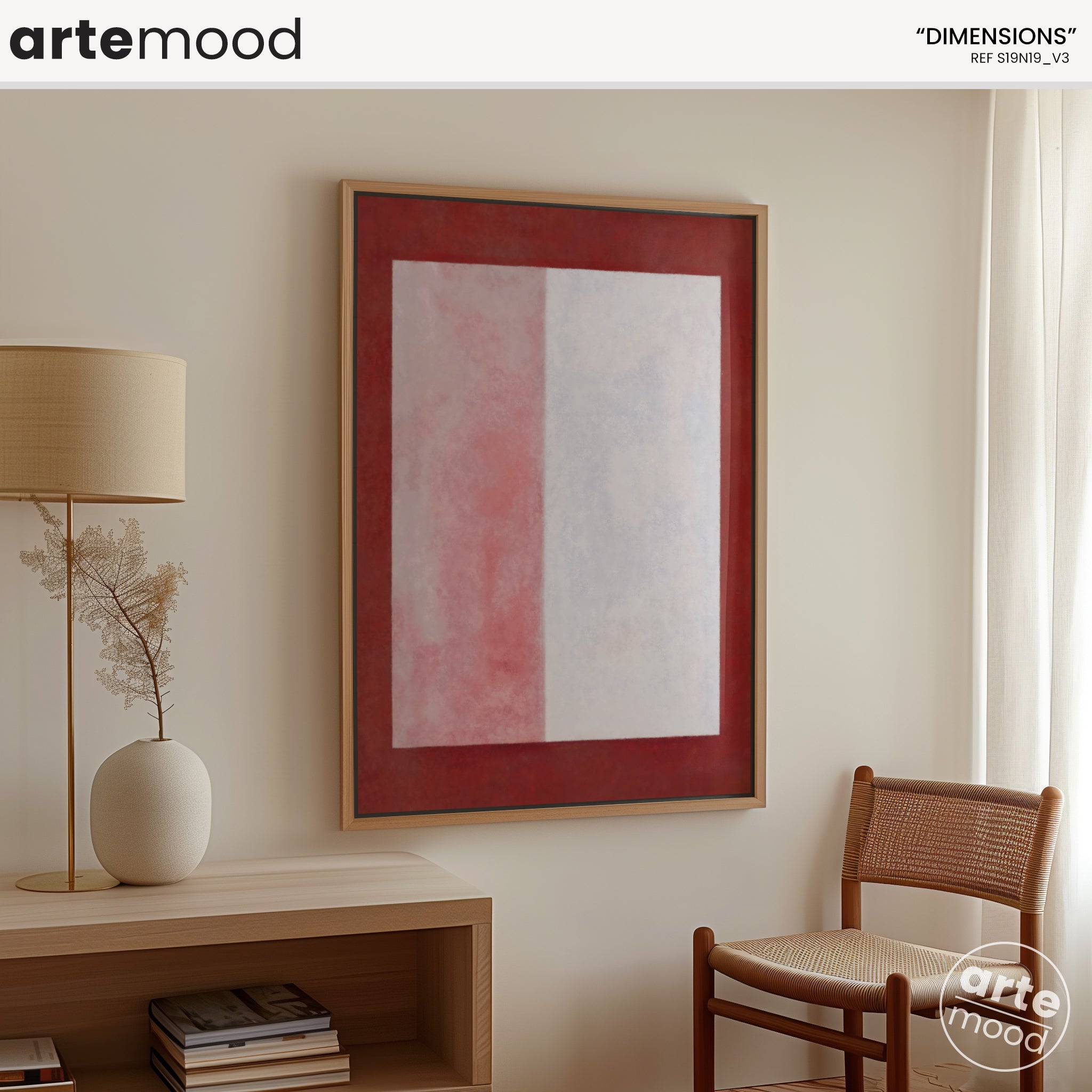 Color Field Artwork Print On Canvas - Minimalist, Zen, Red, White, Soft Tone, Square