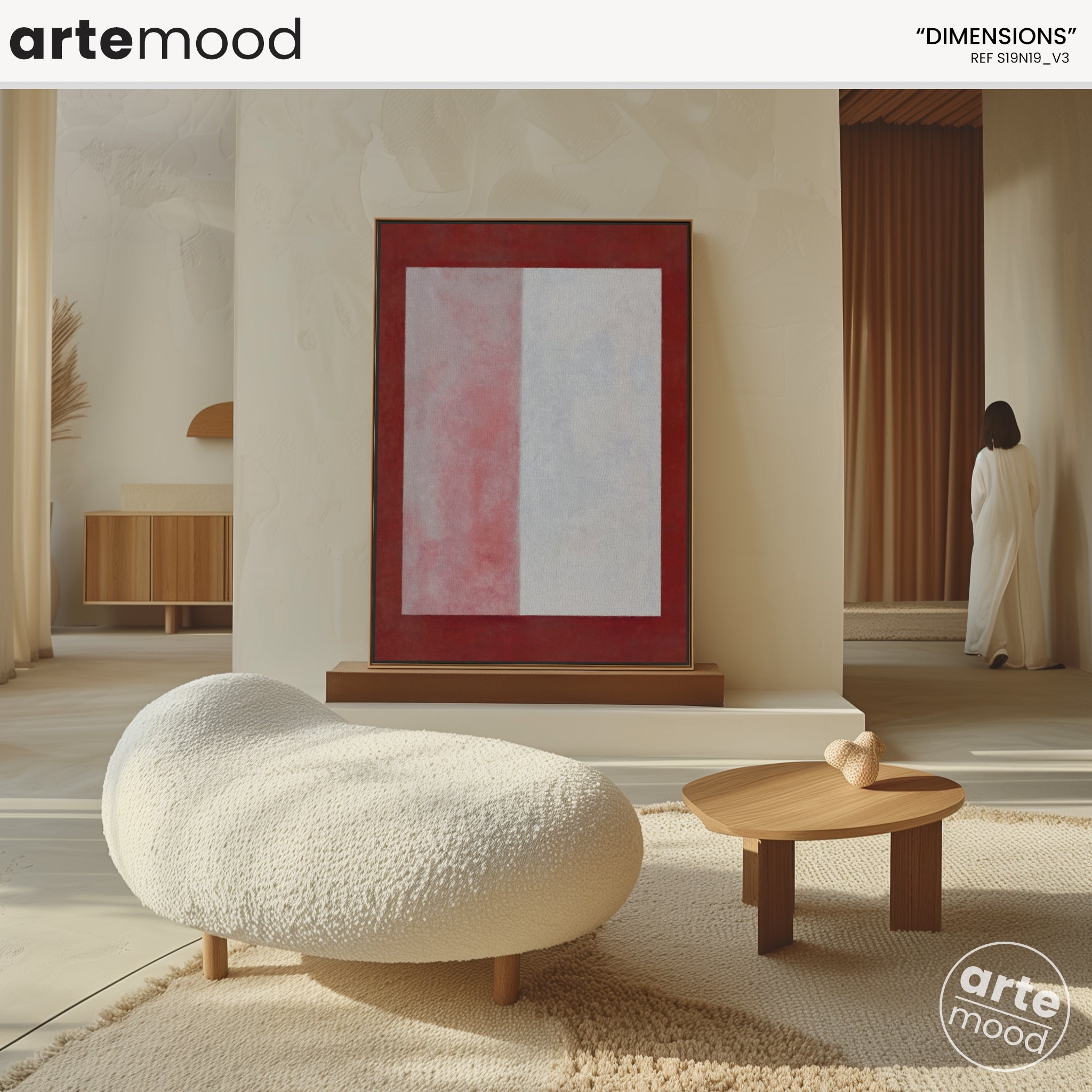 Color Field Artwork Print On Canvas - Minimalist, Zen, Red, White, Soft Tone, Square