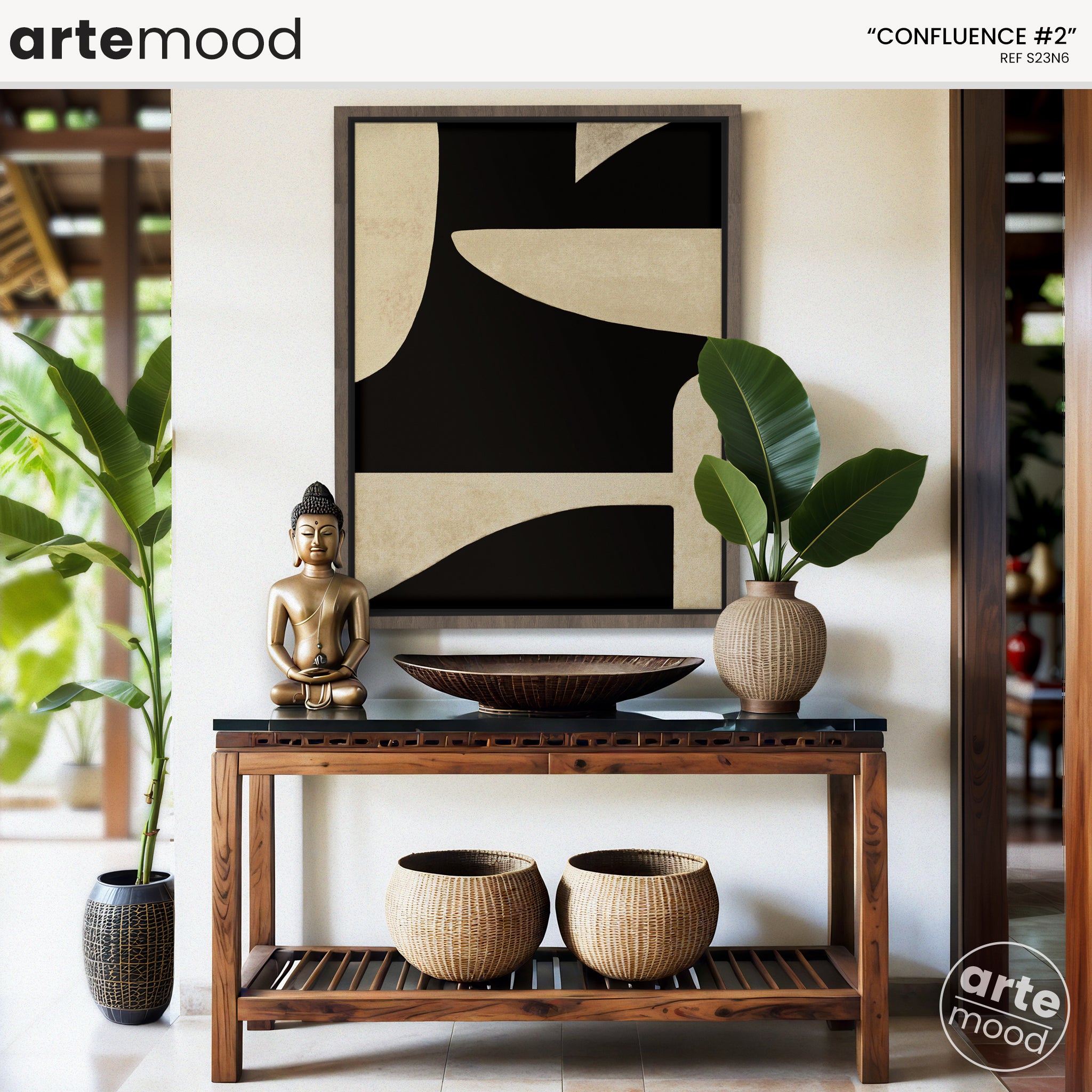 Abstract Artwork Print On Canvas - Minimalist Geometric Modern Art - Black, White