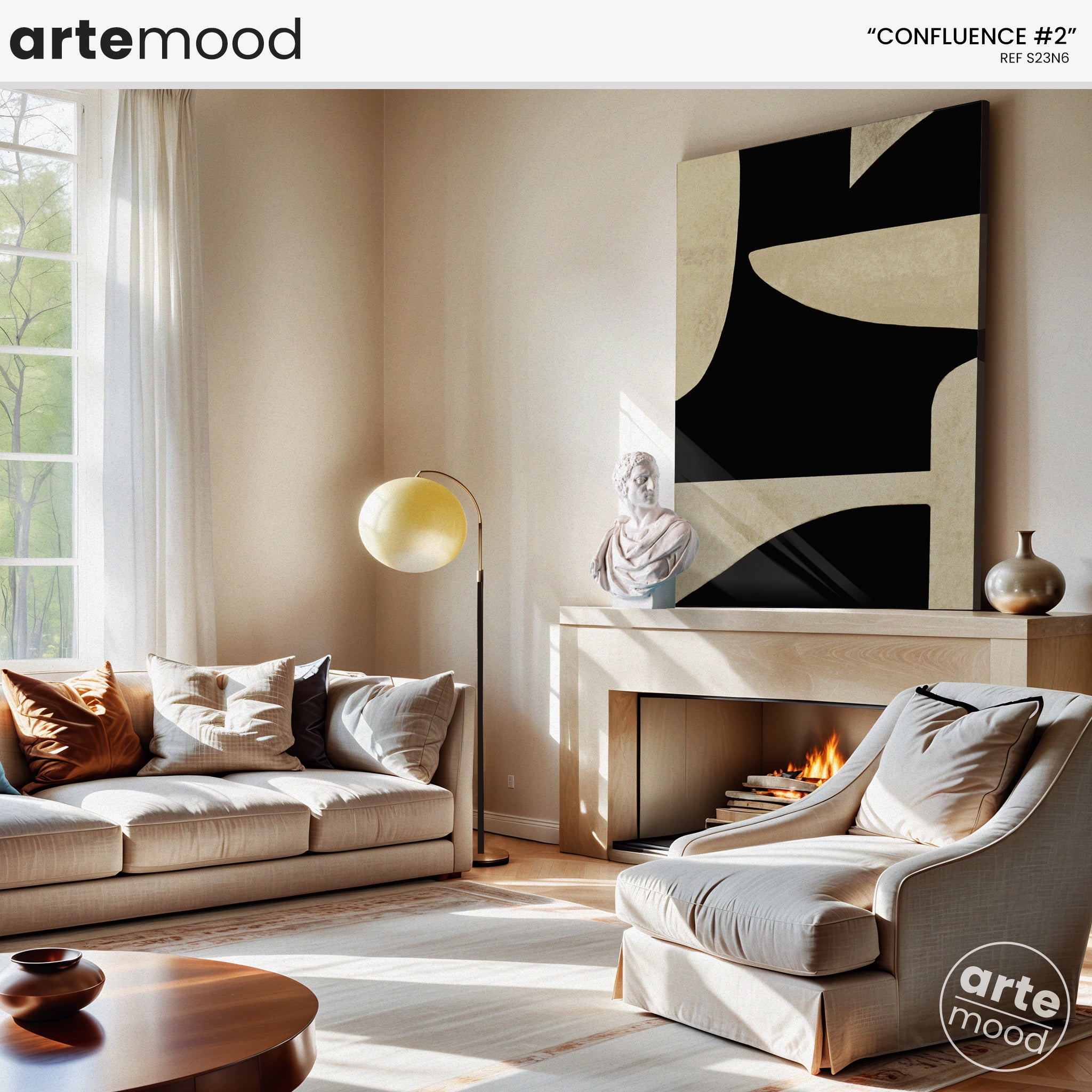 Abstract Artwork Print On Canvas - Minimalist Geometric Modern Art - Black, White
