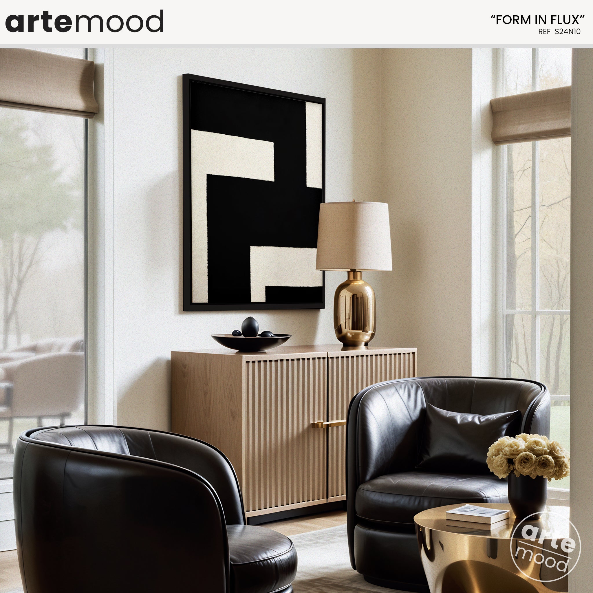 Abstract Artwork Print On Canvas - Minimalist Geometric Modern Art - Black White Composition