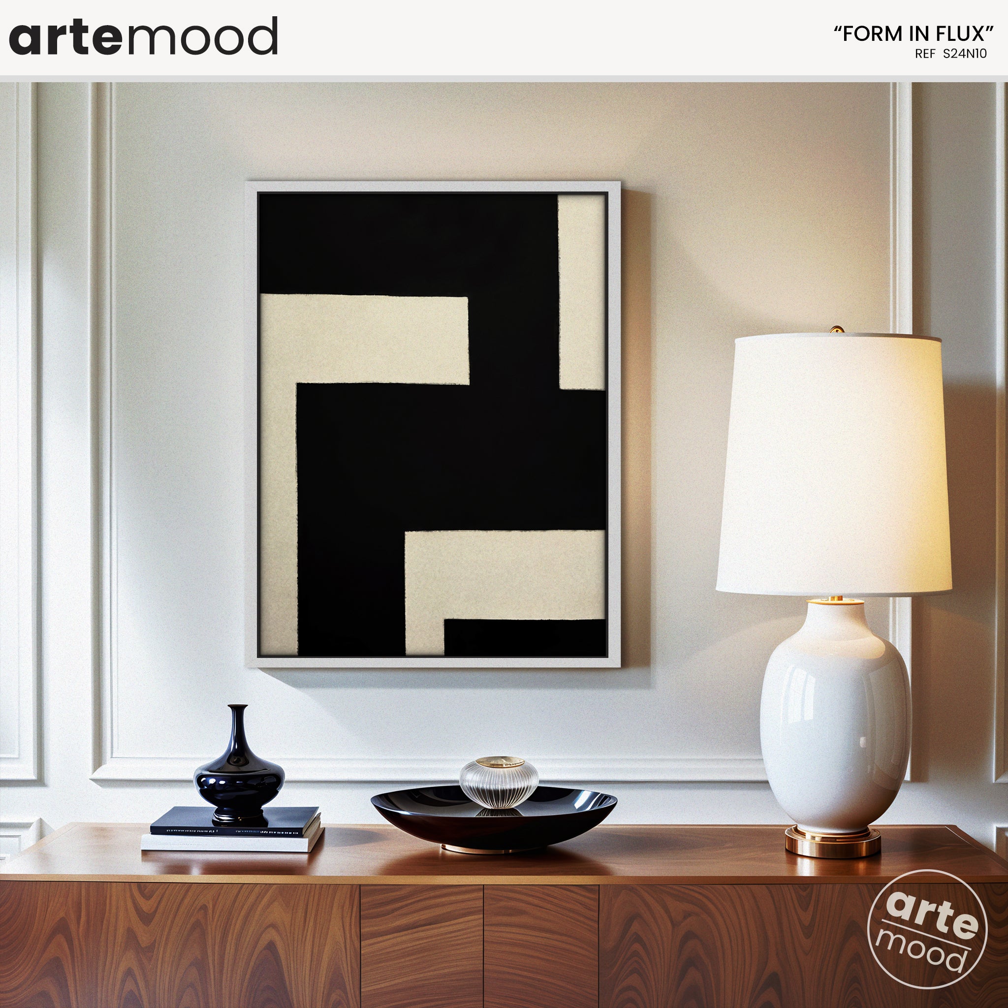 Abstract Artwork Print On Canvas - Minimalist Geometric Modern Art - Black White Composition