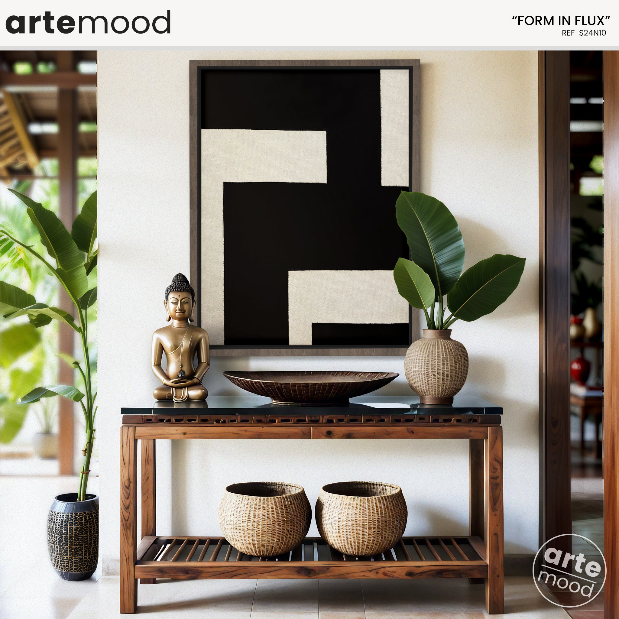 Abstract Artwork Print On Canvas - Minimalist Geometric Modern Art - Black White Composition