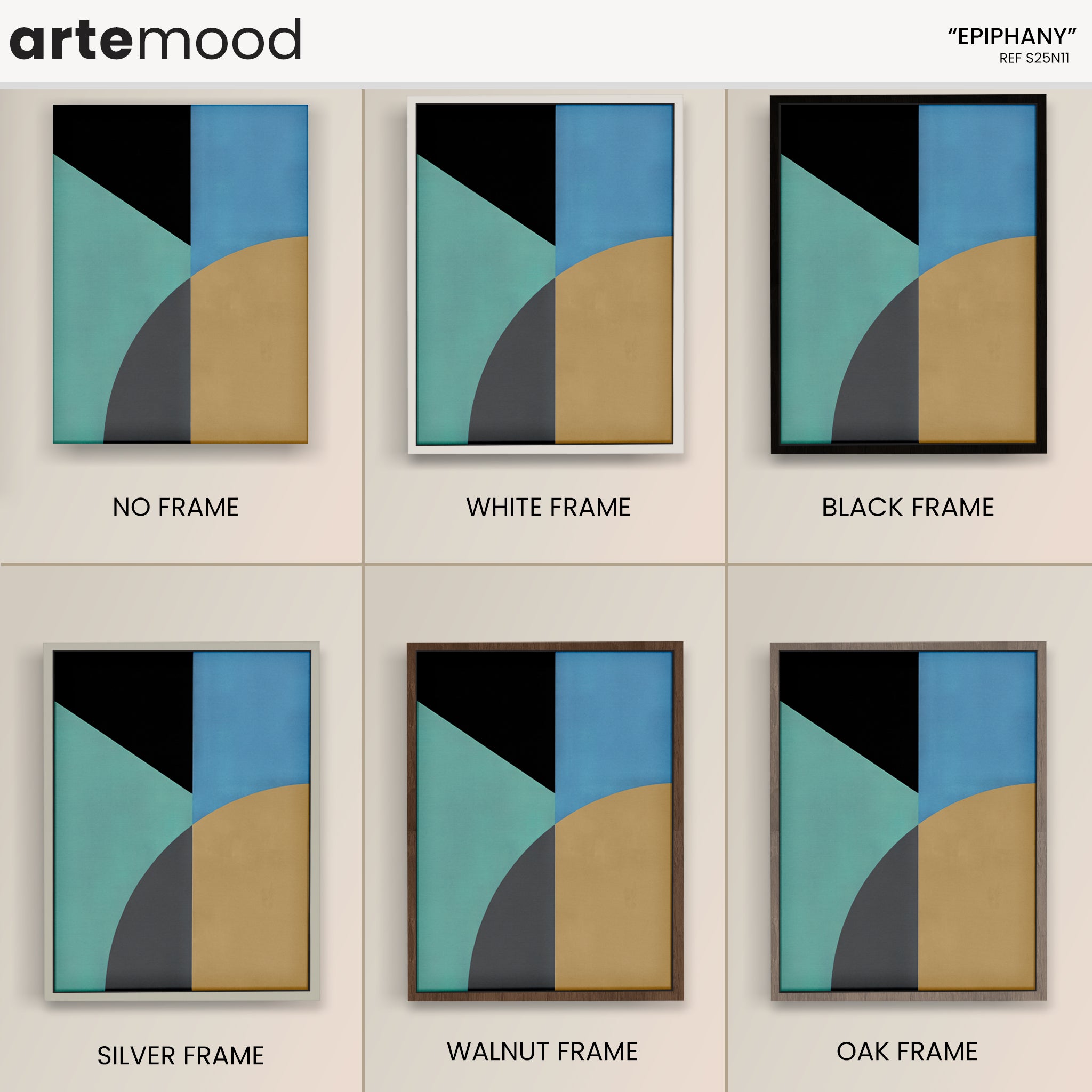 Abstract Artwork Print On Canvas - Minimalist Geometric Modern Art - Green, Turquoise, Yellow, Brown, Black, Blue, Minimal Retro Art, Vintage Zen Art, Calming Art Print For Green Room Decor