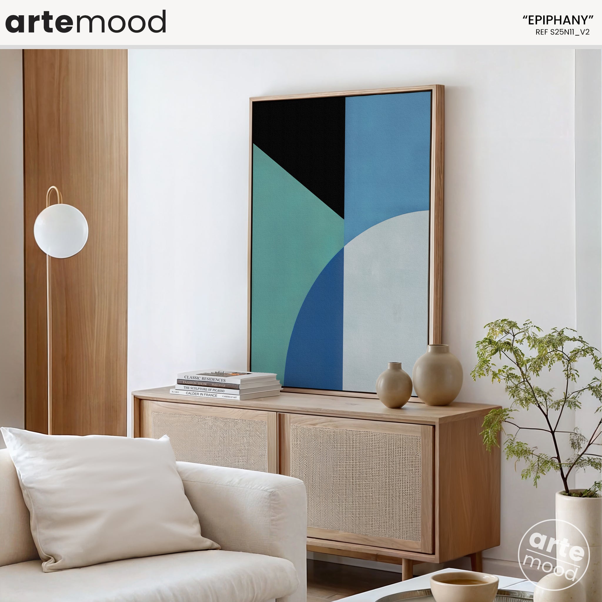 Abstract Artwork Print On Canvas - Minimalist Geometric Modern Art - Green, Turquoise, Blue, White Composition, Beach Art, Ocean Sea Art Print, Blue Room Wall Decor, Minimalist Art Print Elegant and Contemporary