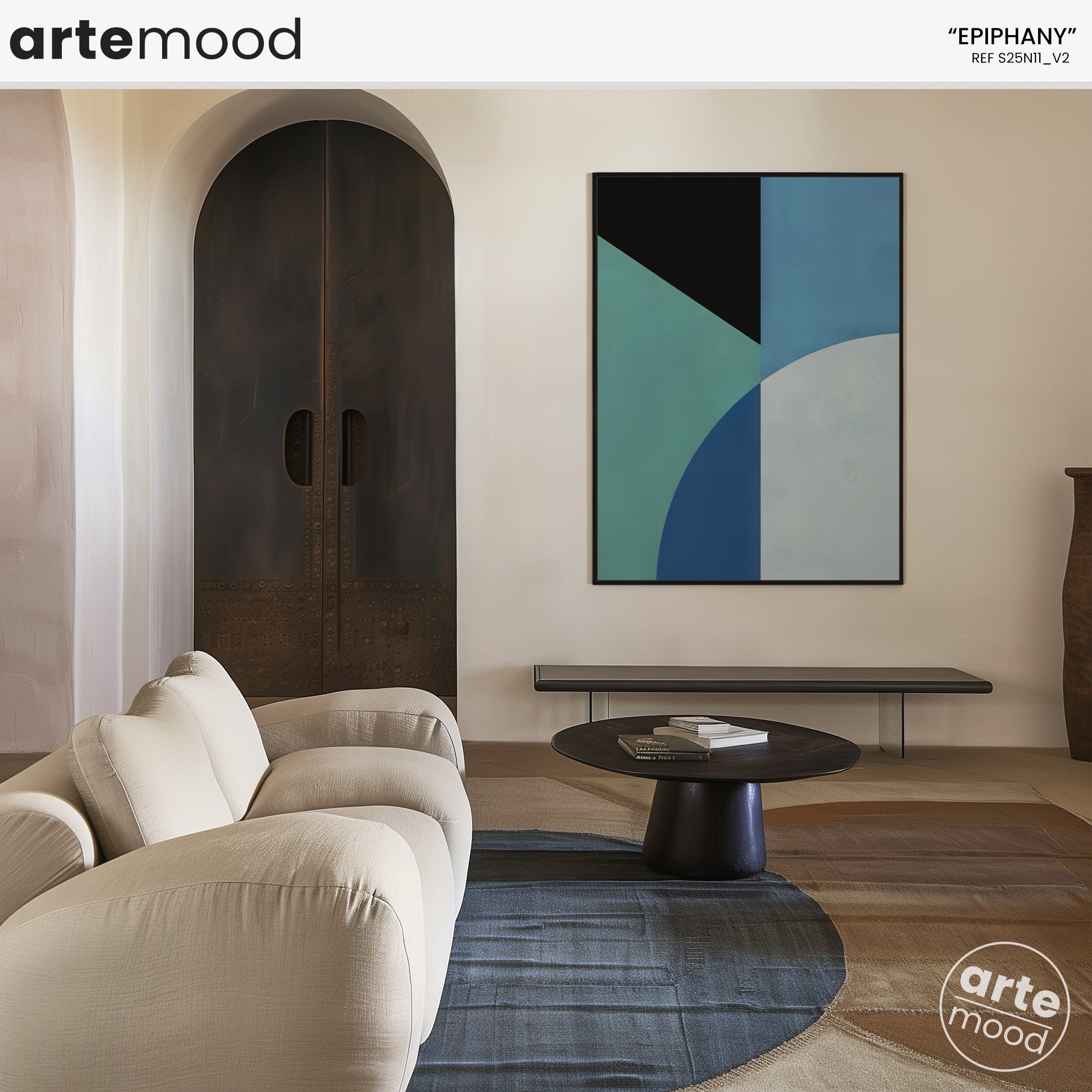 Abstract Artwork Print On Canvas - Minimalist Geometric Modern Art - Green, Turquoise, Blue, White Composition, Beach Art, Ocean Sea Art Print, Blue Room Wall Decor, Minimalist Art Print Elegant and Contemporary