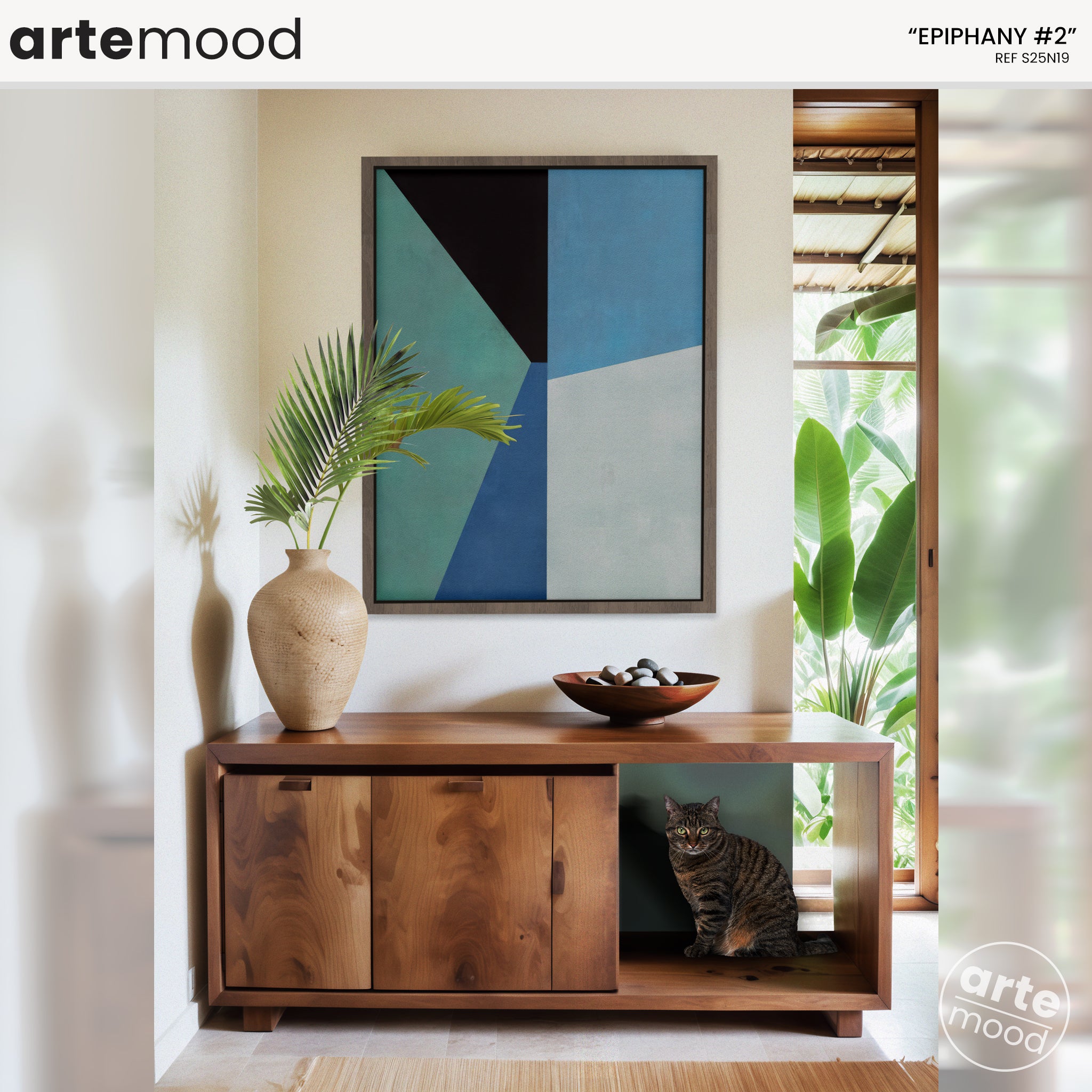 Abstract Artwork Print On Canvas - Minimalist Geometric Modern Art - Green, Blue, Black, White, Contemporary Wall Art Print, Minimalist Blue Room Wall Decor