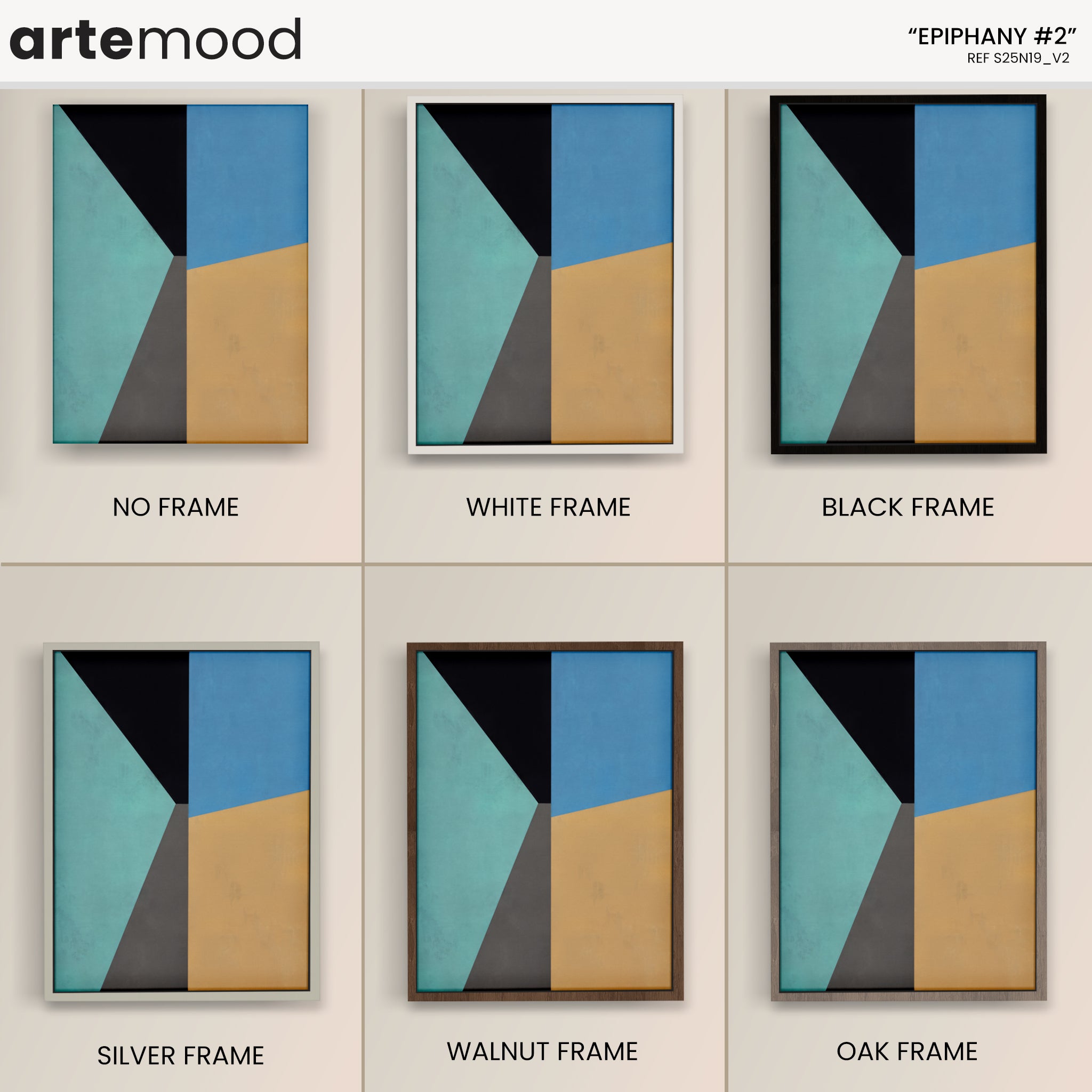 Abstract Artwork Print - Modern Art Canvas - Vibrant Color Art, Simple Forms, Geometric Art, Turquoise, Blue, Yellow, Black, Sophisticated Minimal Room Wall Art Decor