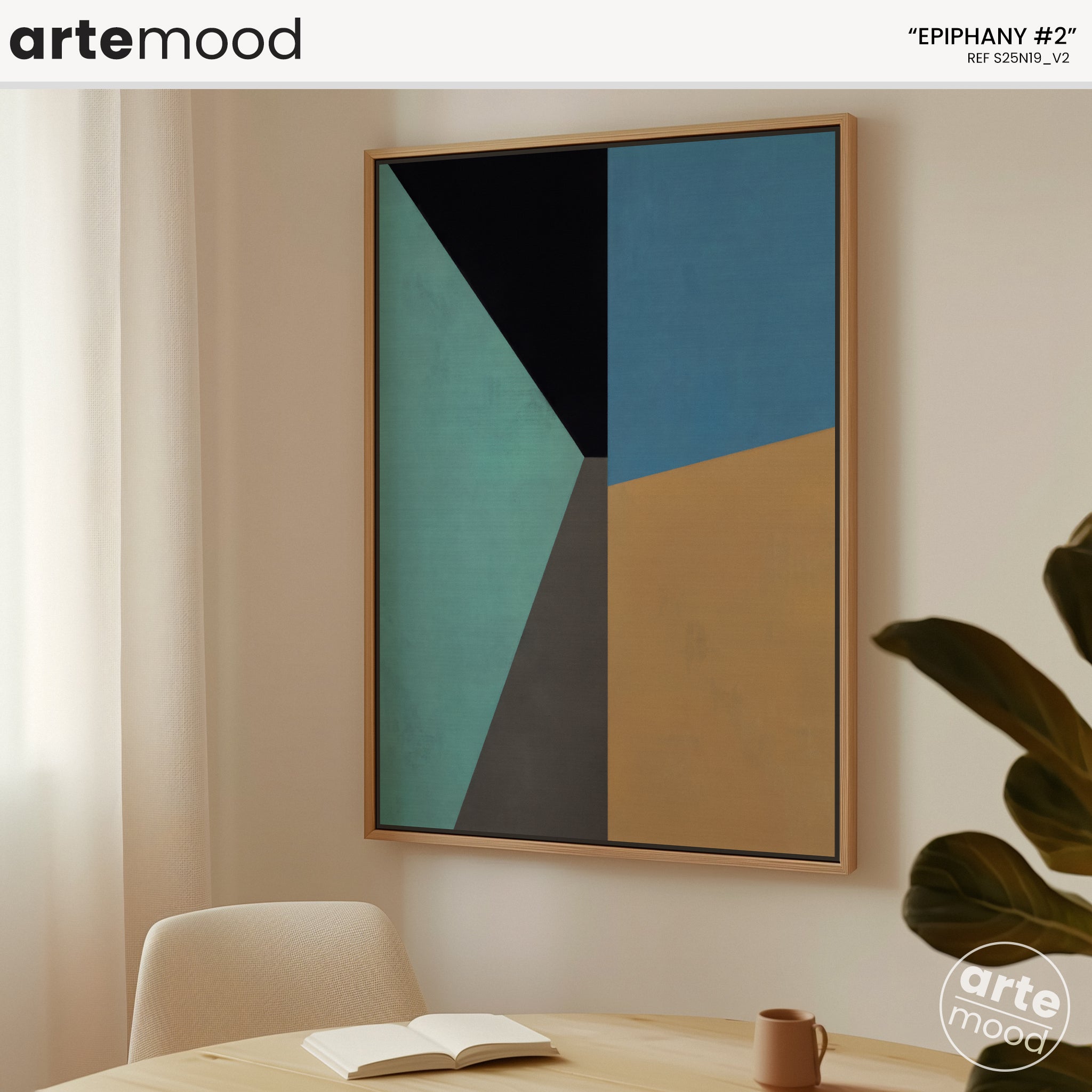 Abstract Artwork Print - Modern Art Canvas - Vibrant Color Art, Simple Forms, Geometric Art, Turquoise, Blue, Yellow, Black, Sophisticated Minimal Room Wall Art Decor