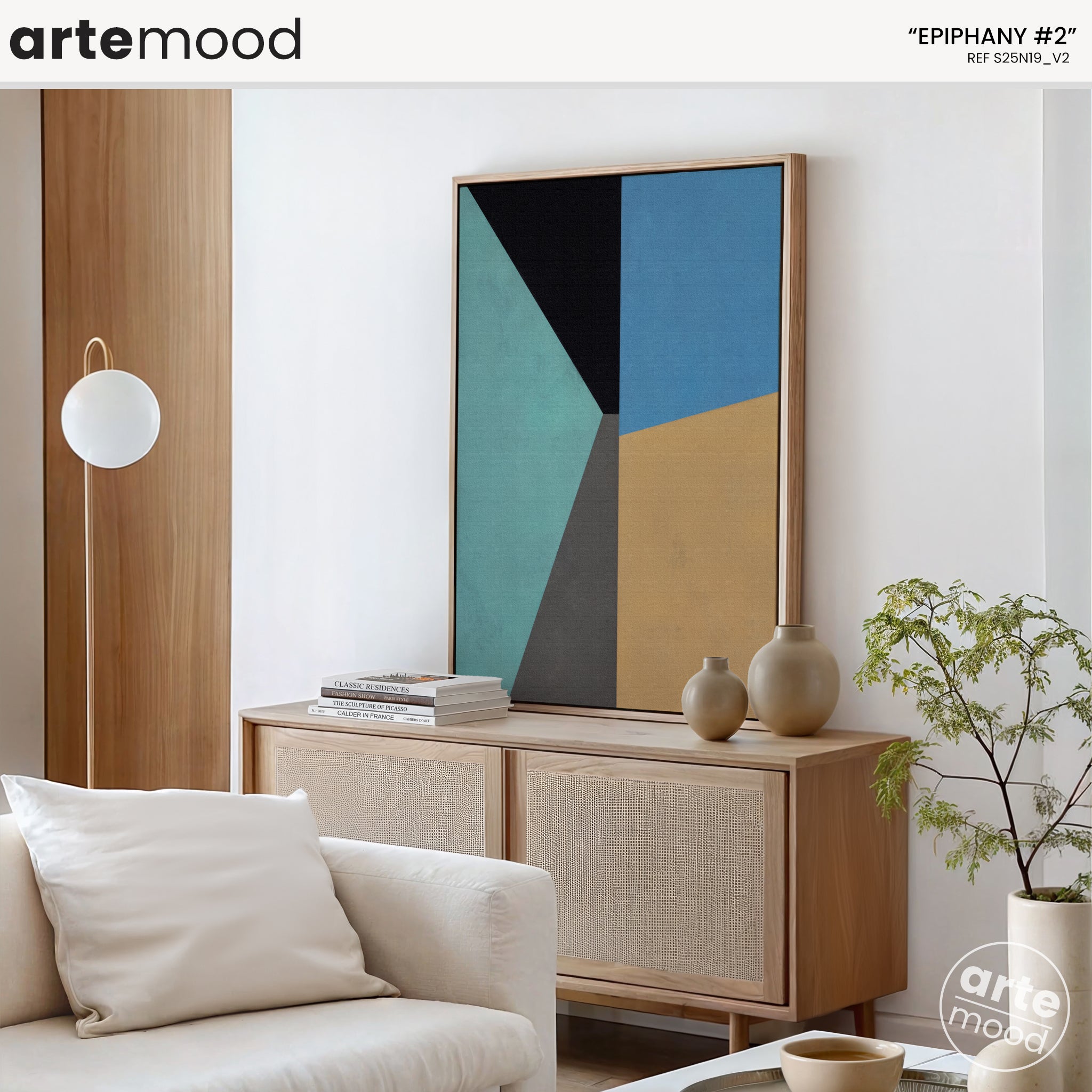 Abstract Artwork Print - Modern Art Canvas - Vibrant Color Art, Simple Forms, Geometric Art, Turquoise, Blue, Yellow, Black, Sophisticated Minimal Room Wall Art Decor
