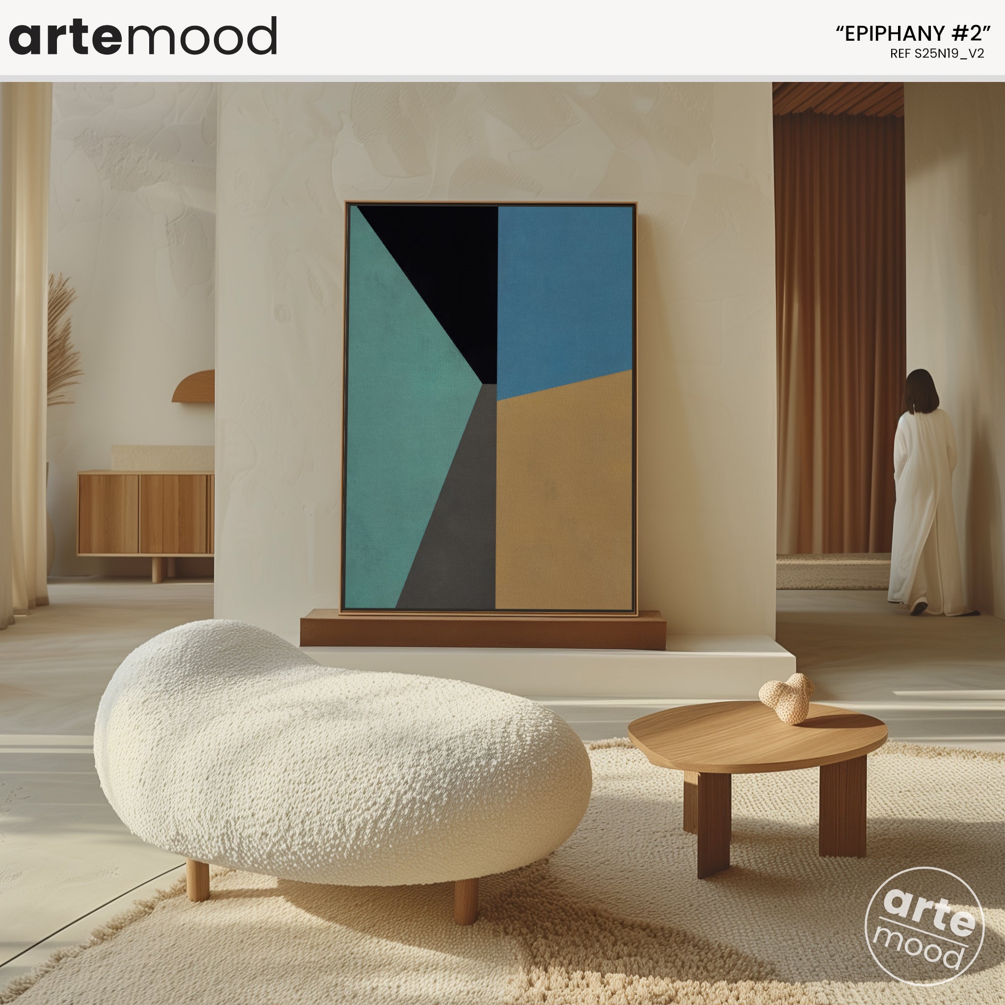 Abstract Artwork Print - Modern Art Canvas - Vibrant Color Art, Simple Forms, Geometric Art, Turquoise, Blue, Yellow, Black, Sophisticated Minimal Room Wall Art Decor