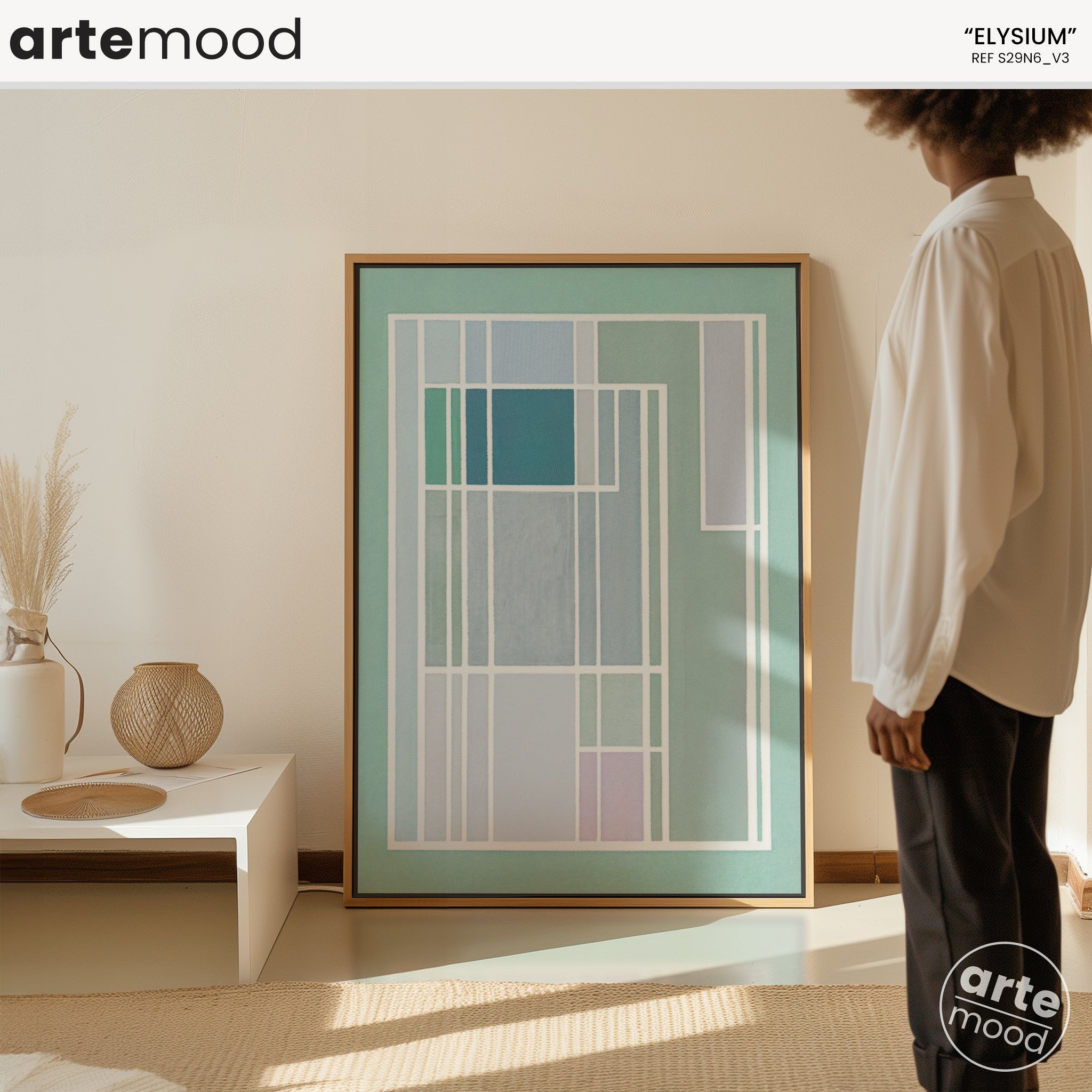 Pastel Color Block Art Print, Light Soft Tones, Abstract Artwork Print On Canvas - Minimalist Geometric Modern Art - White, Green, Pink, Blue, Minimal Composition Geometrical