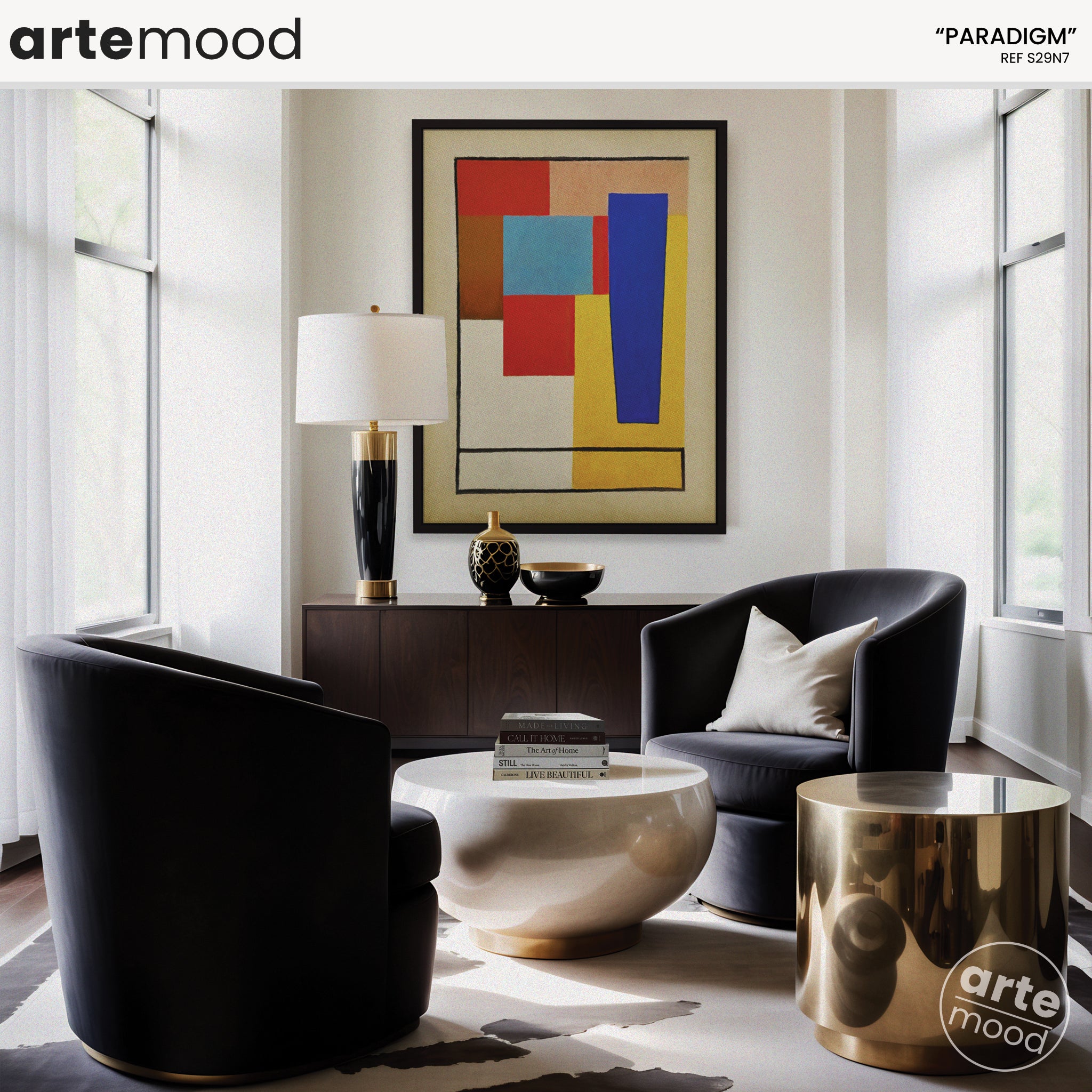 Abstract Artwork Print On Canvas - Minimalist Geometric Modern Art - Red, Blue, Yellow, Beige, Brown