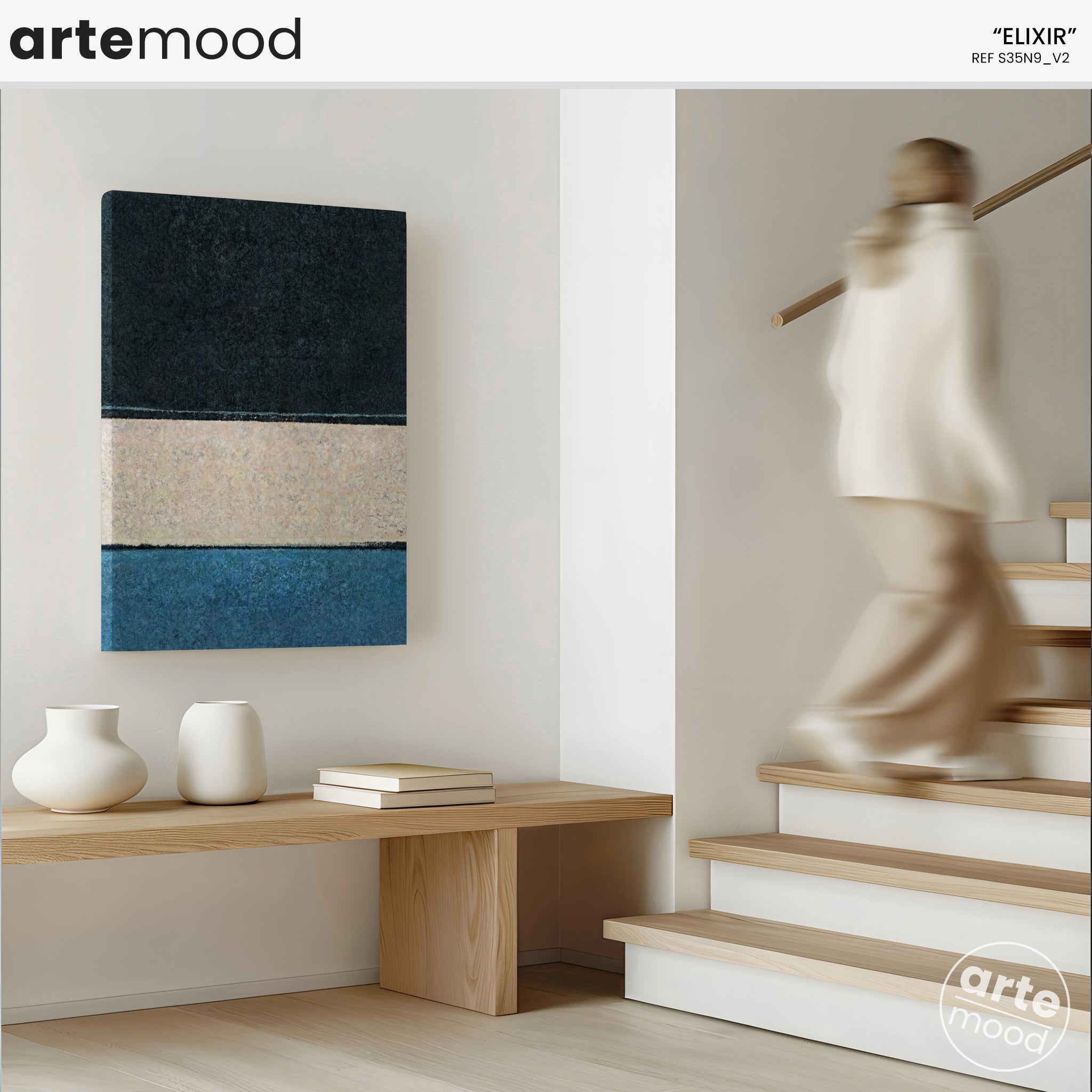 Color Field Artwork Print On Canvas - Minimalist, Zen, White, Blue, Black, Rothko Style Wall Art Framed