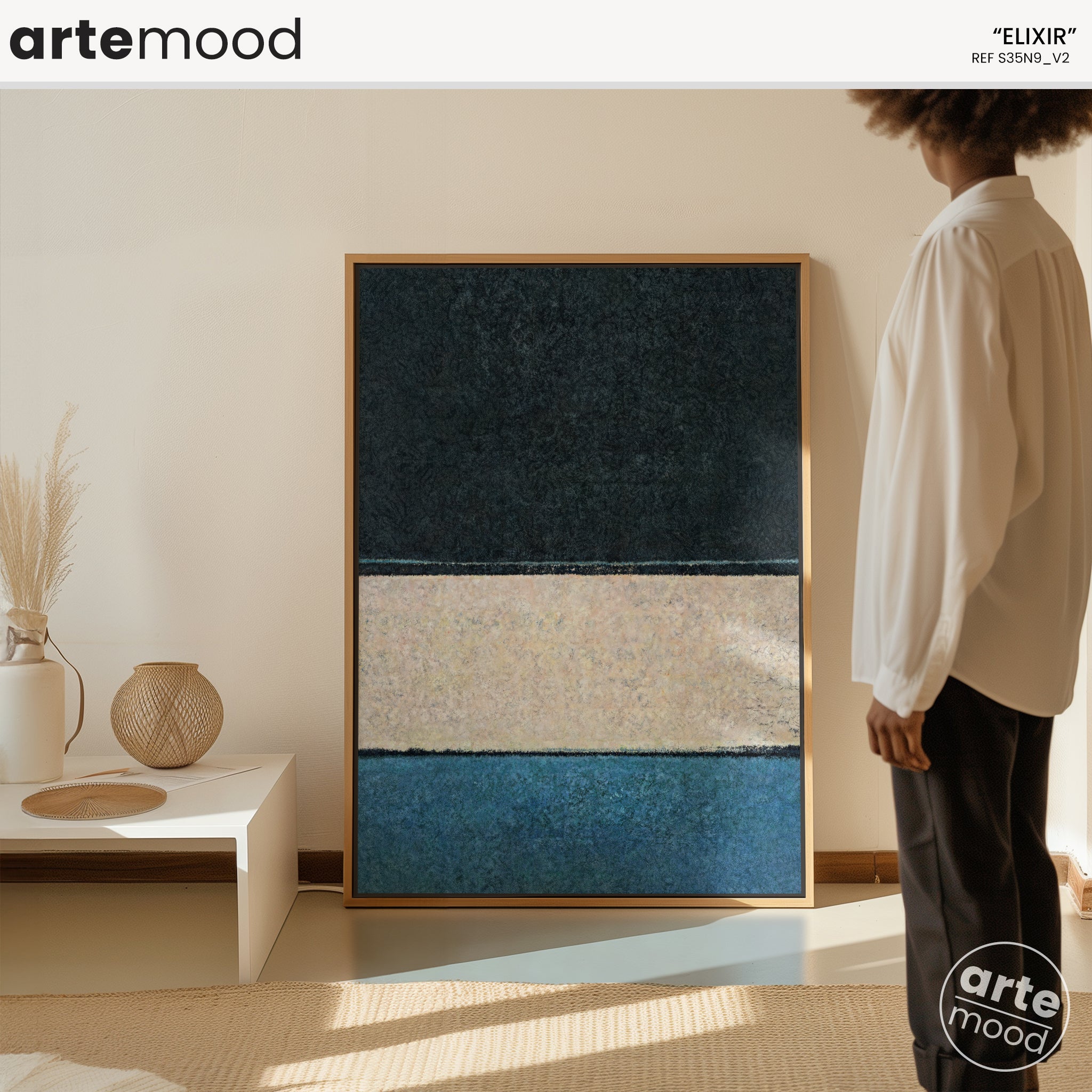 Color Field Artwork Print On Canvas - Minimalist, Zen, White, Blue, Black, Rothko Style Wall Art Framed