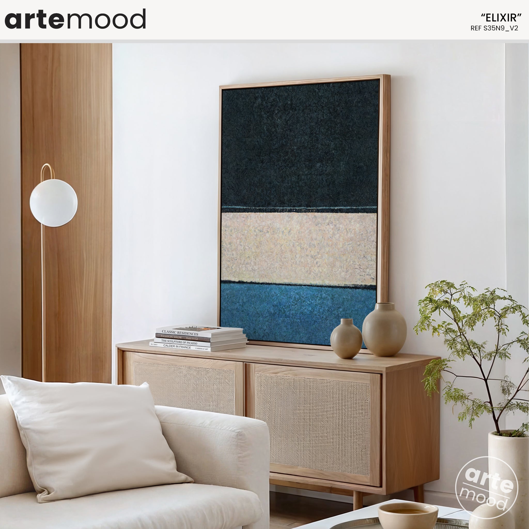 Color Field Artwork Print On Canvas - Minimalist, Zen, White, Blue, Black, Rothko Style Wall Art Framed