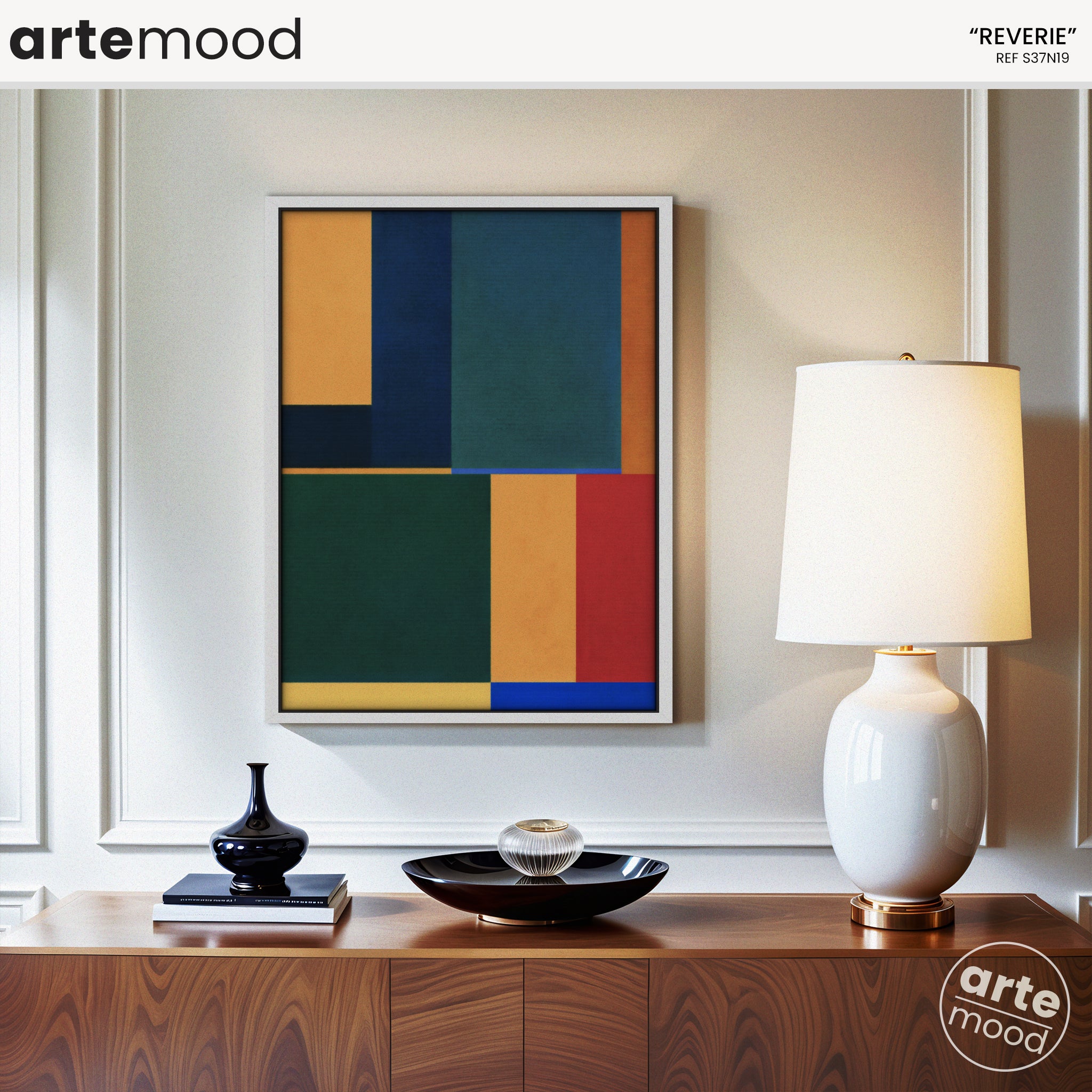 Abstract Artwork Print On Canvas - Minimalist Geometric Modern Art - Green, Yellow, Red, Blue, Composition Wall Art