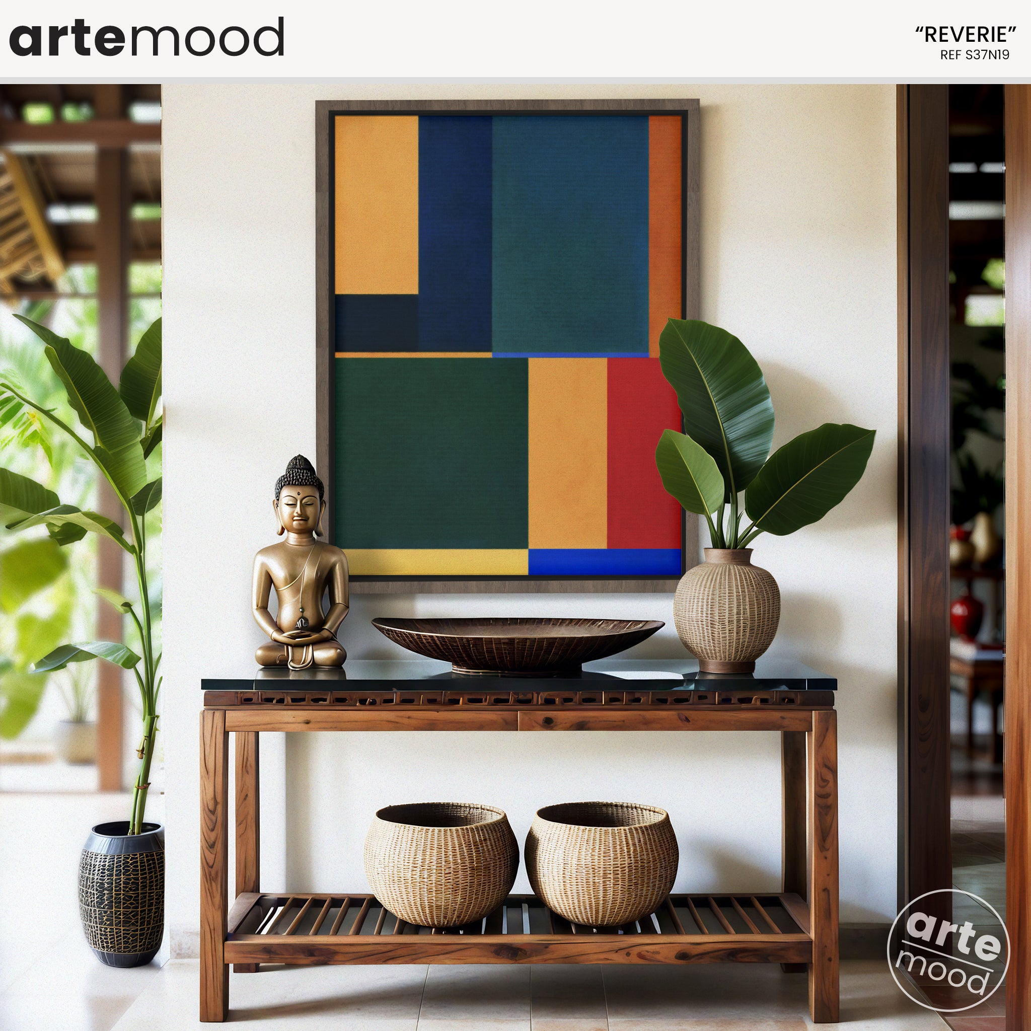 Abstract Artwork Print On Canvas - Minimalist Geometric Modern Art - Green, Yellow, Red, Blue, Composition Wall Art