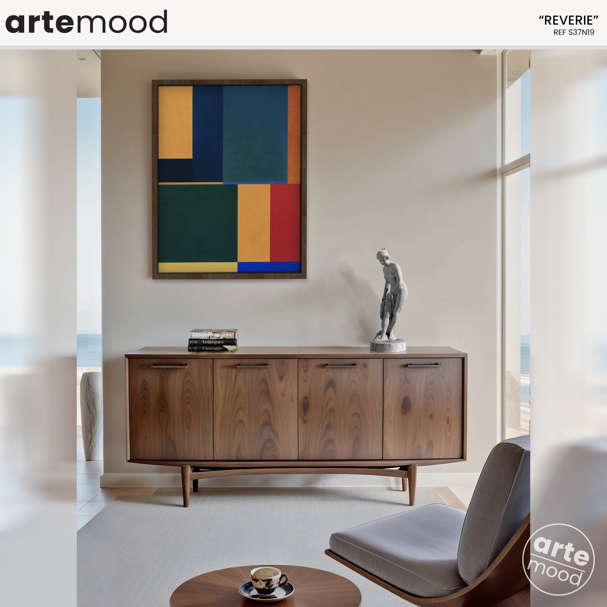 Abstract Artwork Print On Canvas - Minimalist Geometric Modern Art - Green, Yellow, Red, Blue, Composition Wall Art