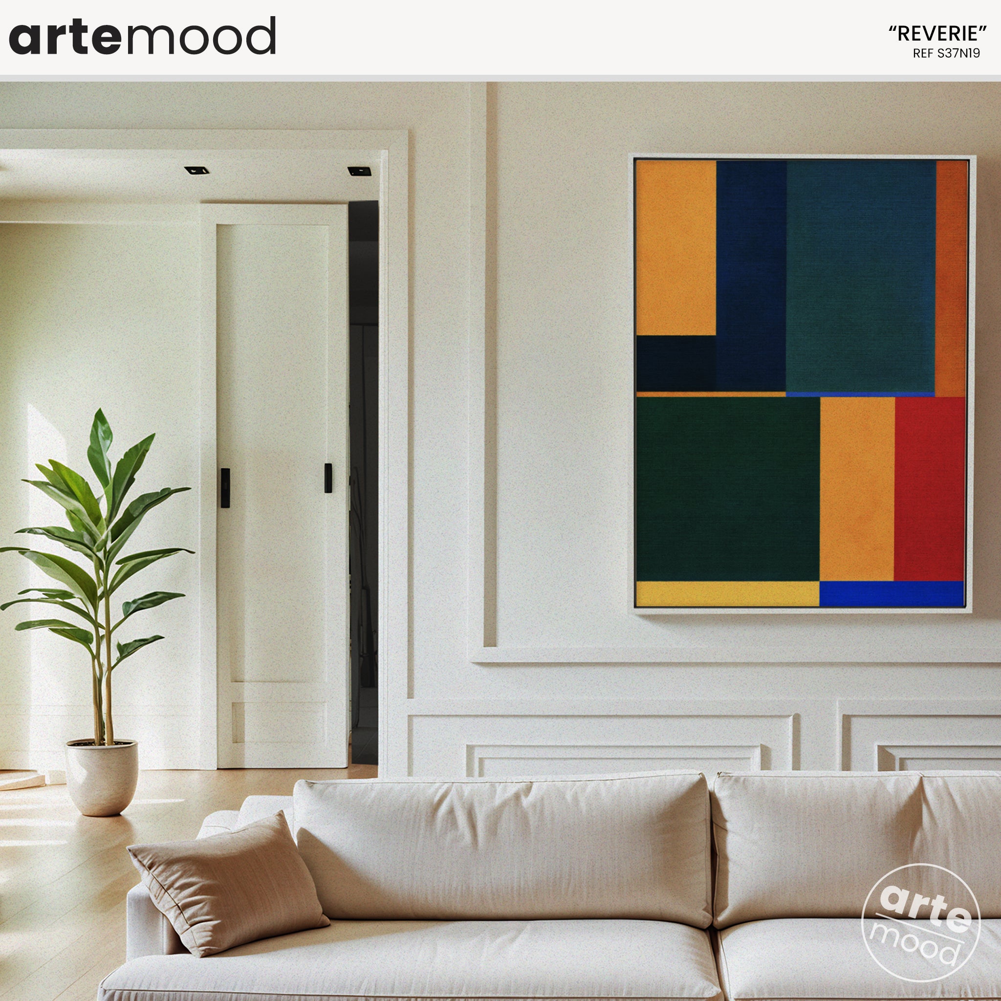 Abstract Artwork Print On Canvas - Minimalist Geometric Modern Art - Green, Yellow, Red, Blue, Composition Wall Art