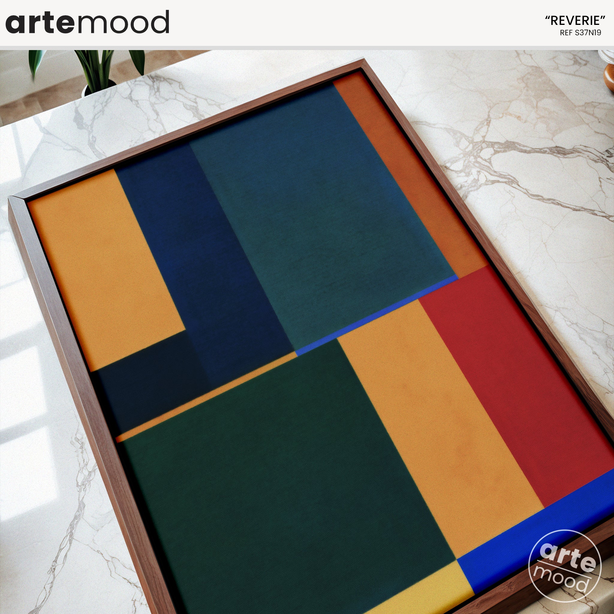 Abstract Artwork Print On Canvas - Minimalist Geometric Modern Art - Green, Yellow, Red, Blue, Composition Wall Art