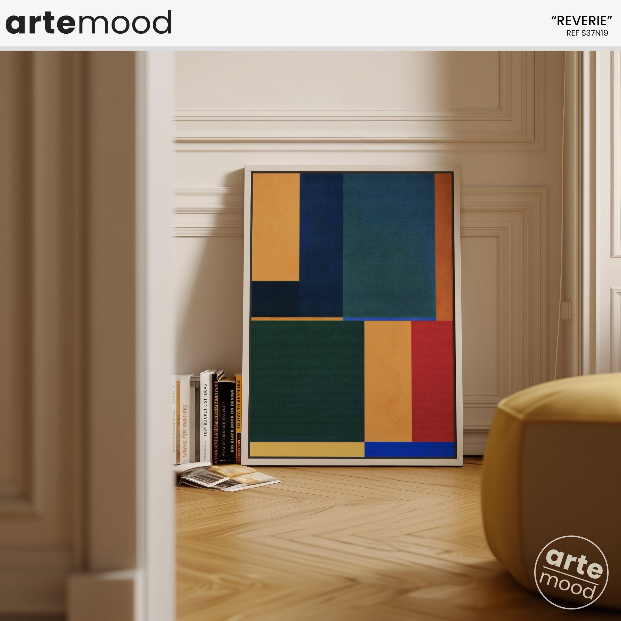 Abstract Artwork Print On Canvas - Minimalist Geometric Modern Art - Green, Yellow, Red, Blue, Composition Wall Art