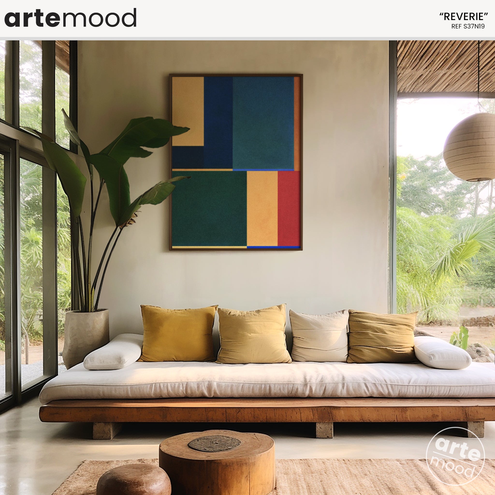 Abstract Artwork Print On Canvas - Minimalist Geometric Modern Art - Green, Yellow, Red, Blue, Composition Wall Art