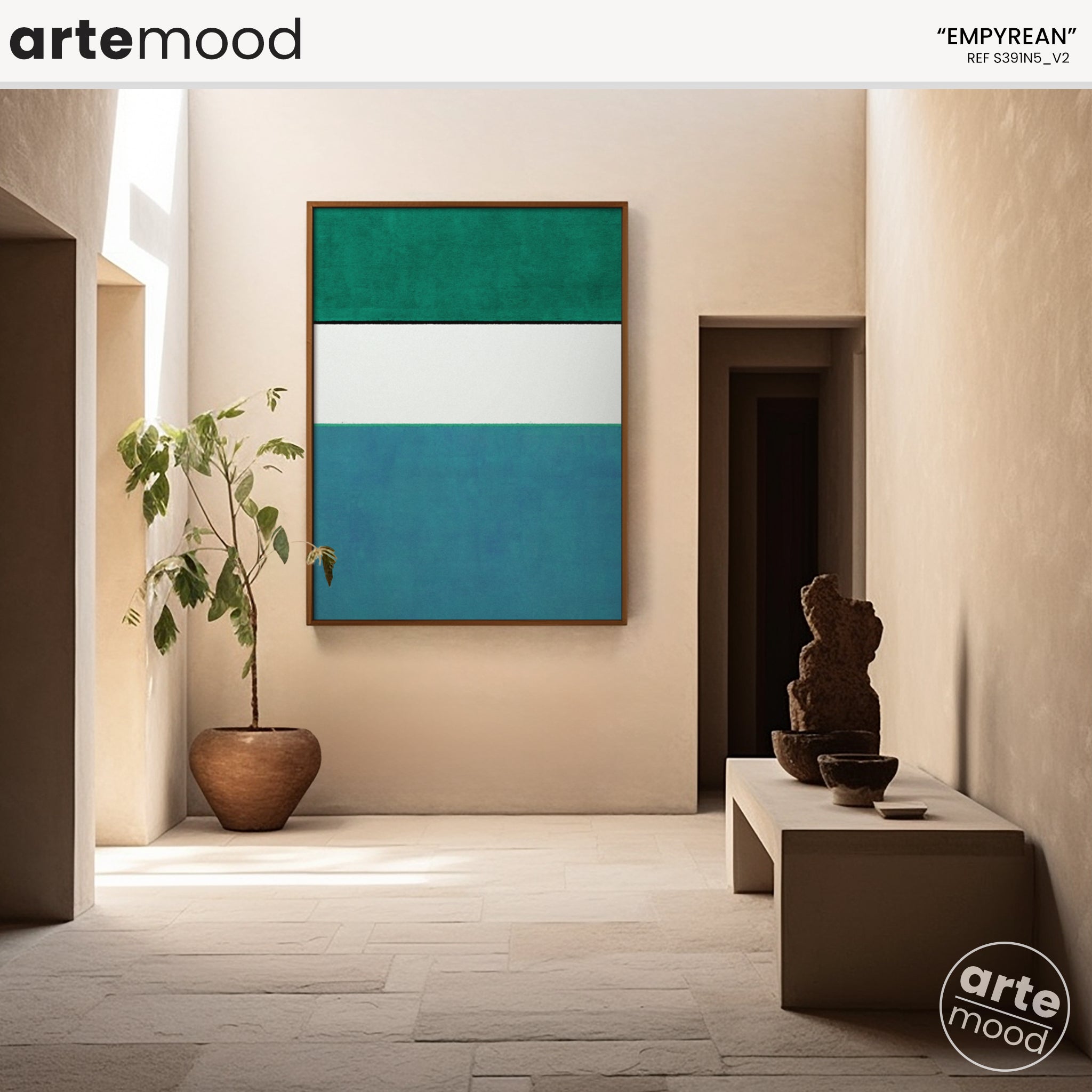 Color Field Artwork Print On Canvas - Minimalist, Zen, Blue, White, Green, Minimal Modern Wall Art Decor