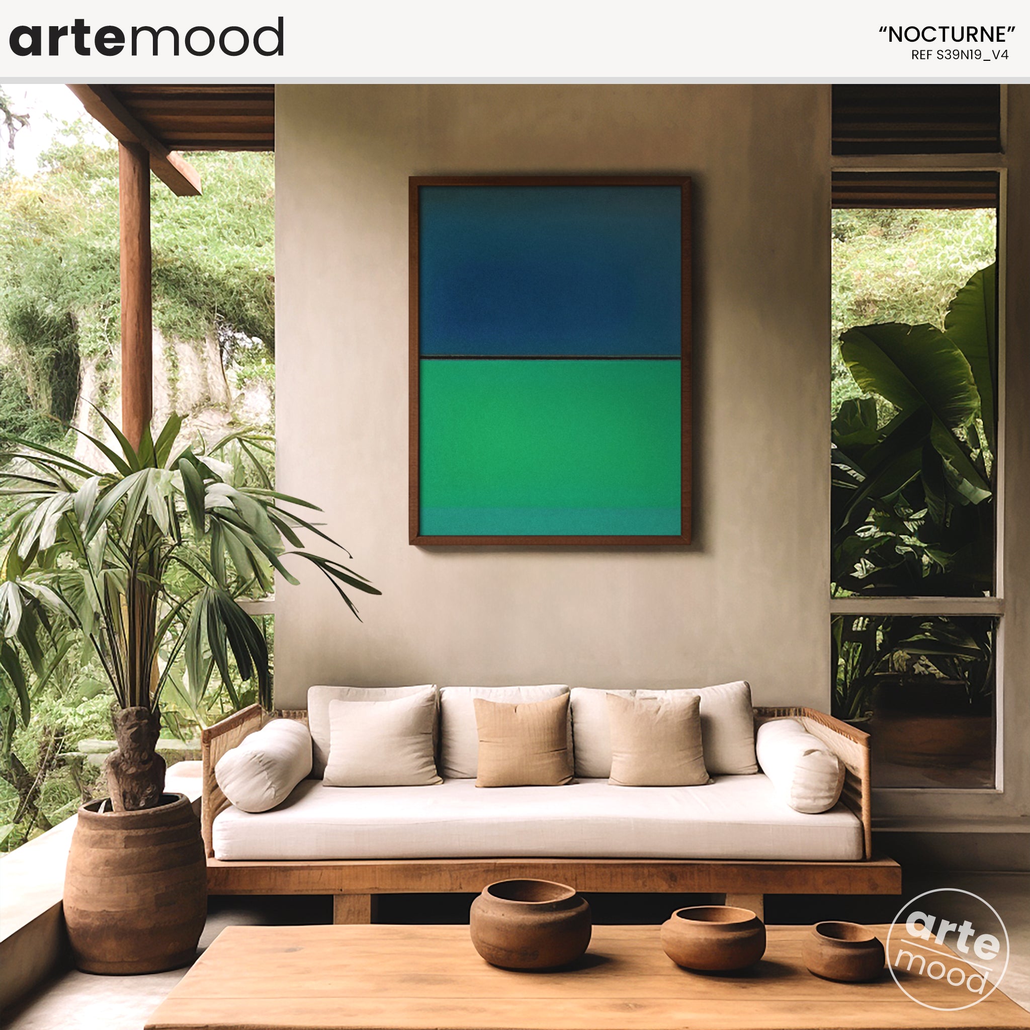 Color Field Artwork Print On Canvas - Minimalist, Zen, Blue, Green, Nature, Relaxing Wall Art Framed