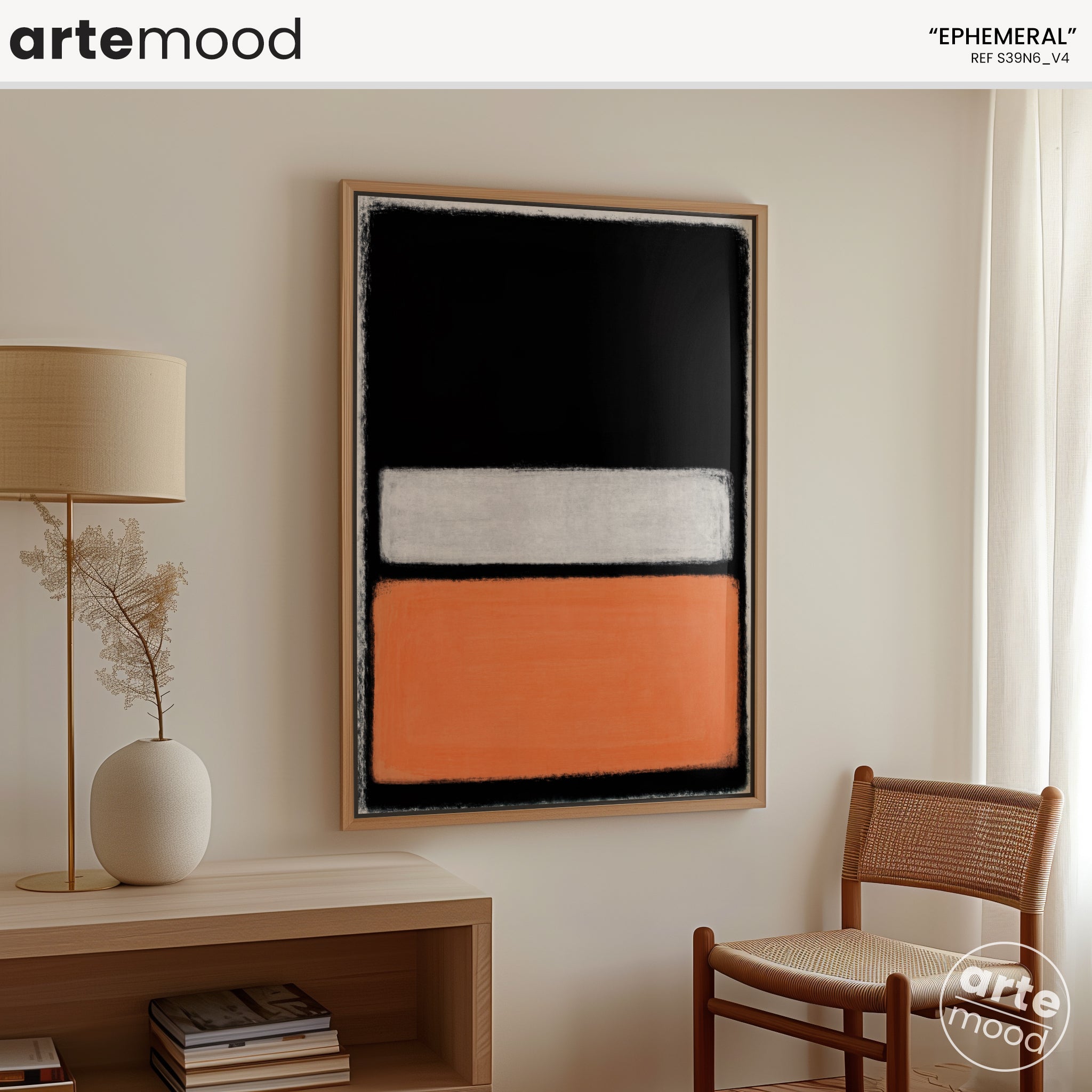 Color Field Artwork Print On Canvas - Minimalist, Zen, Orange, Black, Rothko Style Expressive Wall Art, Minimal Orange Rothko Art Print