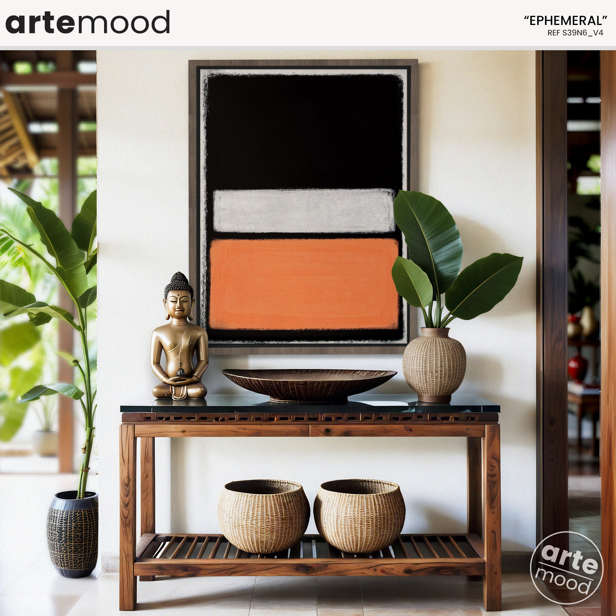 Color Field Artwork Print On Canvas - Minimalist, Zen, Orange, Black, Rothko Style Expressive Wall Art, Minimal Orange Rothko Art Print
