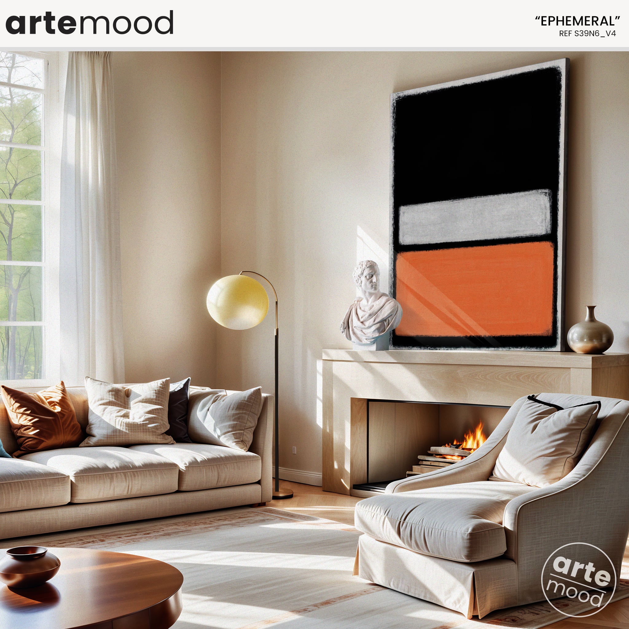 Color Field Artwork Print On Canvas - Minimalist, Zen, Orange, Black, Rothko Style Expressive Wall Art, Minimal Orange Rothko Art Print