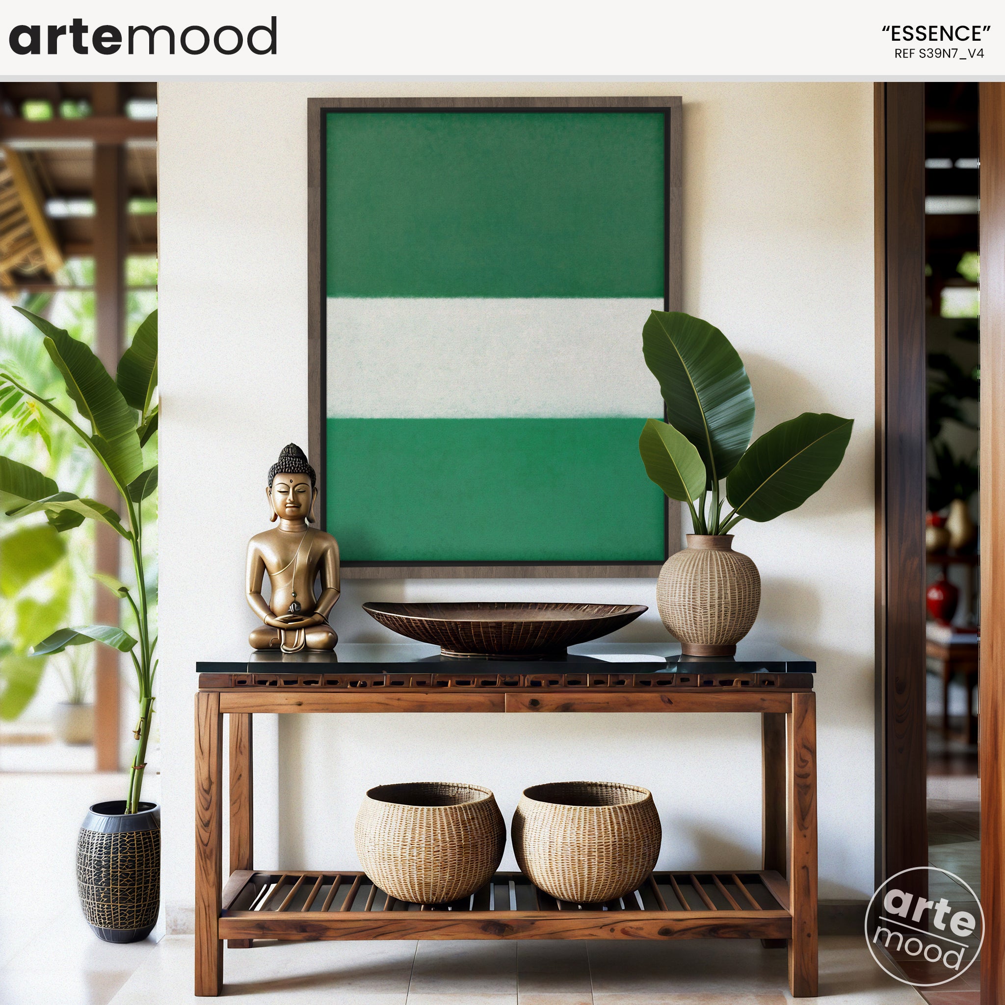 Color Field Artwork Print On Canvas - Minimalist, Zen, Green, White, Neutral Tones, Calming Wall Art, Nature Garden Art, Tropical Chic Art