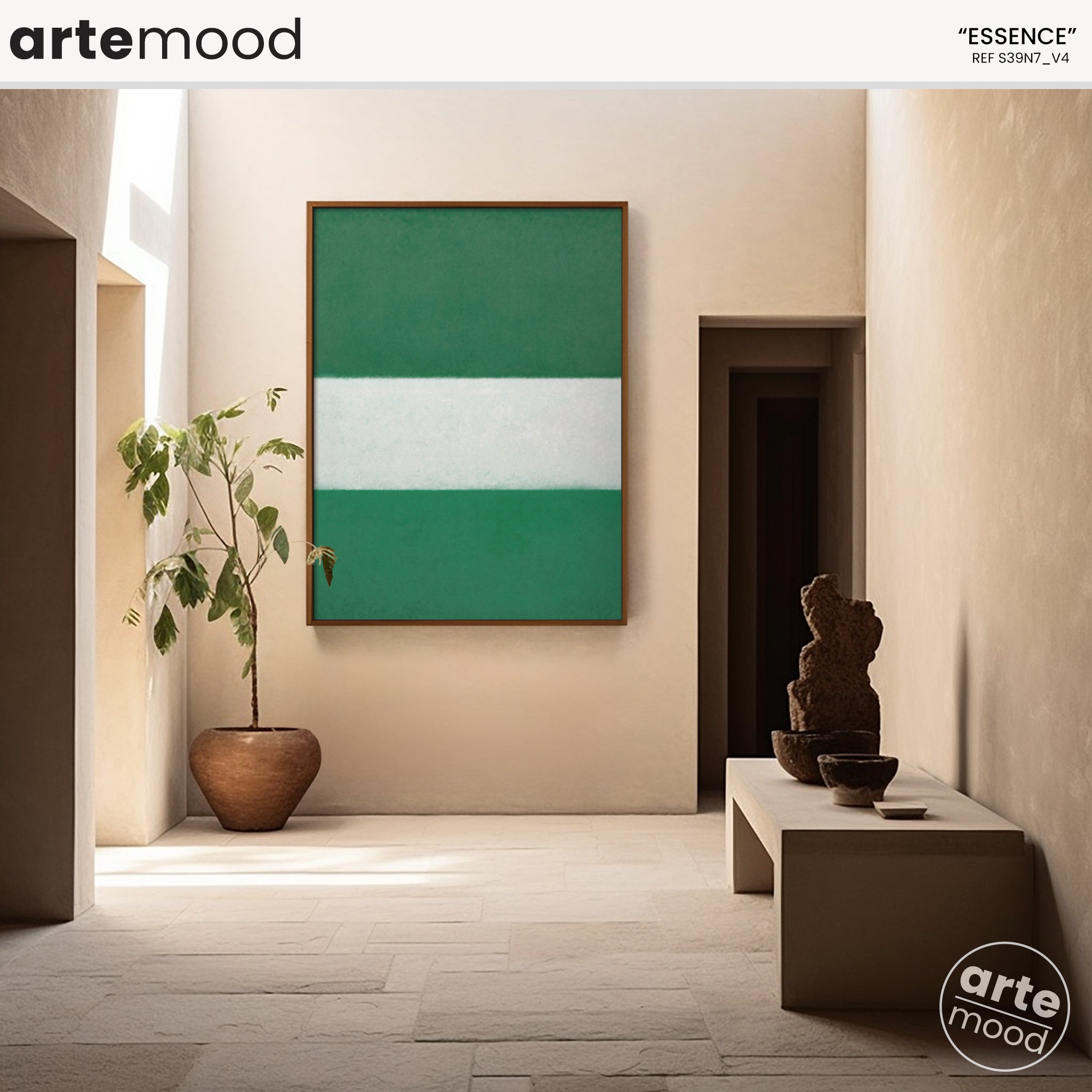 Color Field Artwork Print On Canvas - Minimalist, Zen, Green, White, Neutral Tones, Calming Wall Art, Nature Garden Art, Tropical Chic Art