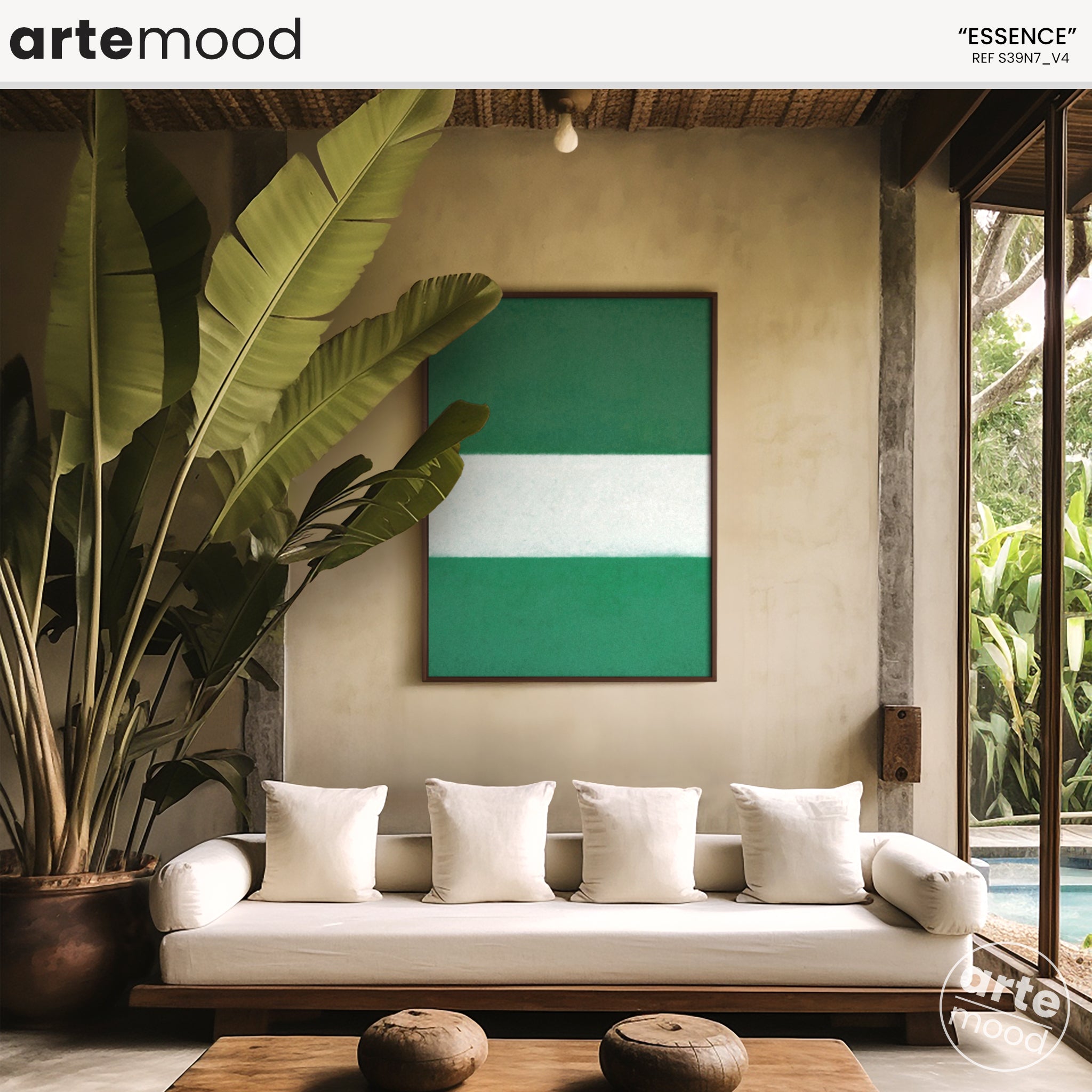 Color Field Artwork Print On Canvas - Minimalist, Zen, Green, White, Neutral Tones, Calming Wall Art, Nature Garden Art, Tropical Chic Art