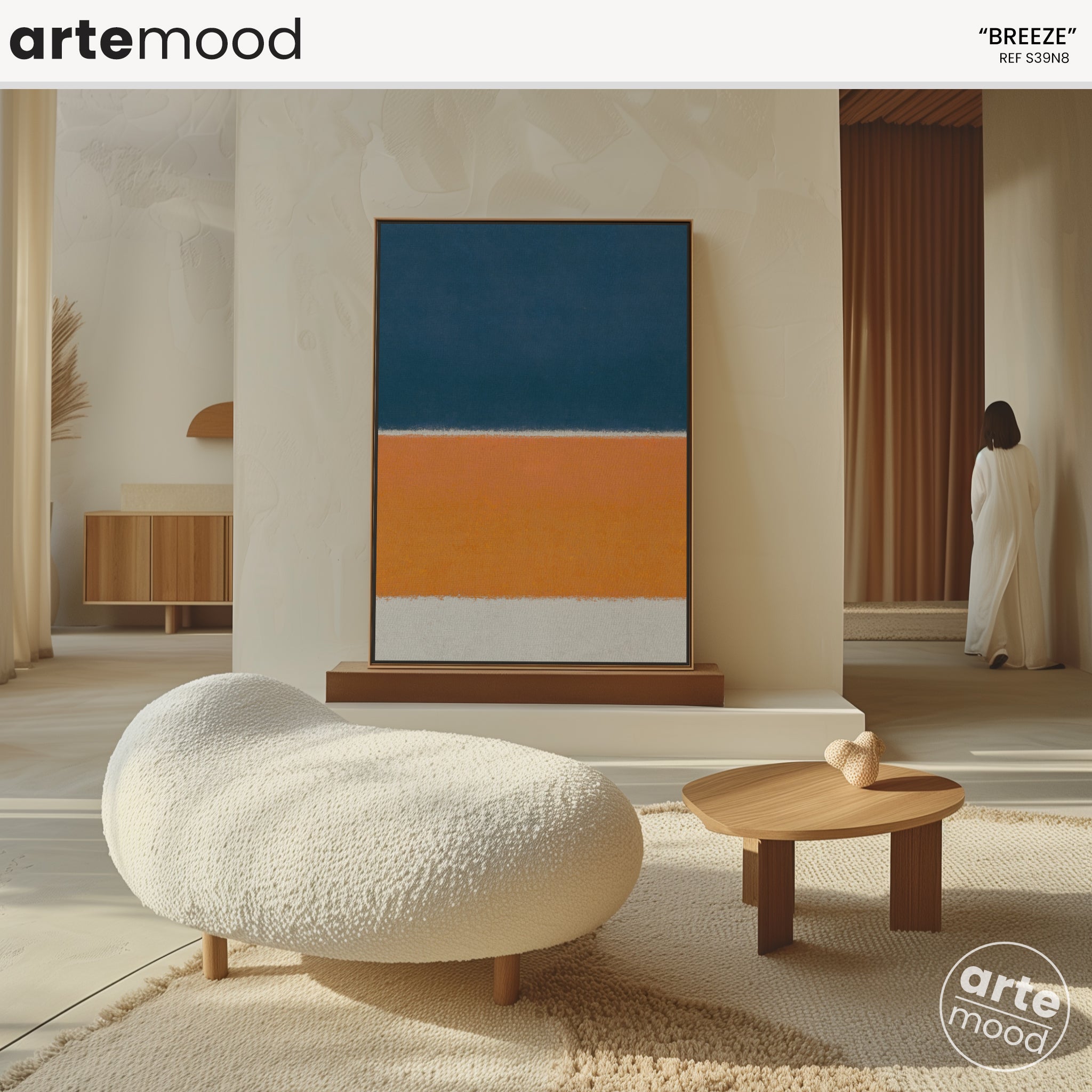 Color Field Artwork Print On Canvas - Minimalist, Zen, Orange, Blue, White, Ocean Art, Beach Wall Art, Sand Dunes, Beach House Wall Decor, Wall Art