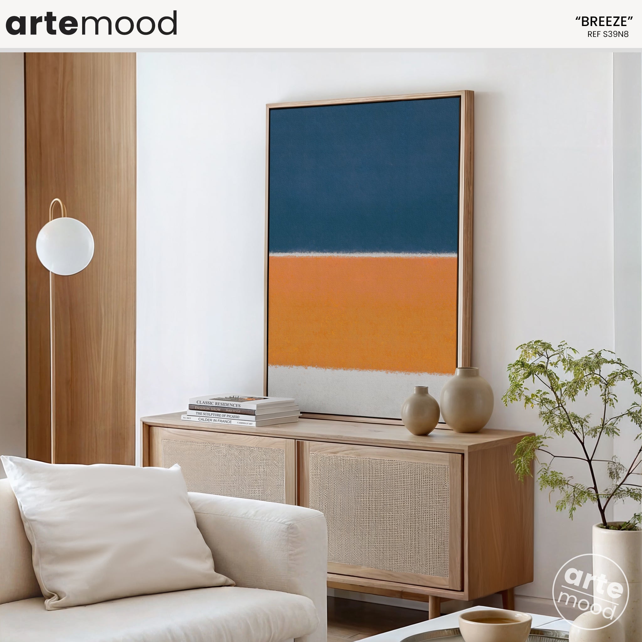 Color Field Artwork Print On Canvas - Minimalist, Zen, Orange, Blue, White, Ocean Art, Beach Wall Art, Sand Dunes, Beach House Wall Decor, Wall Art