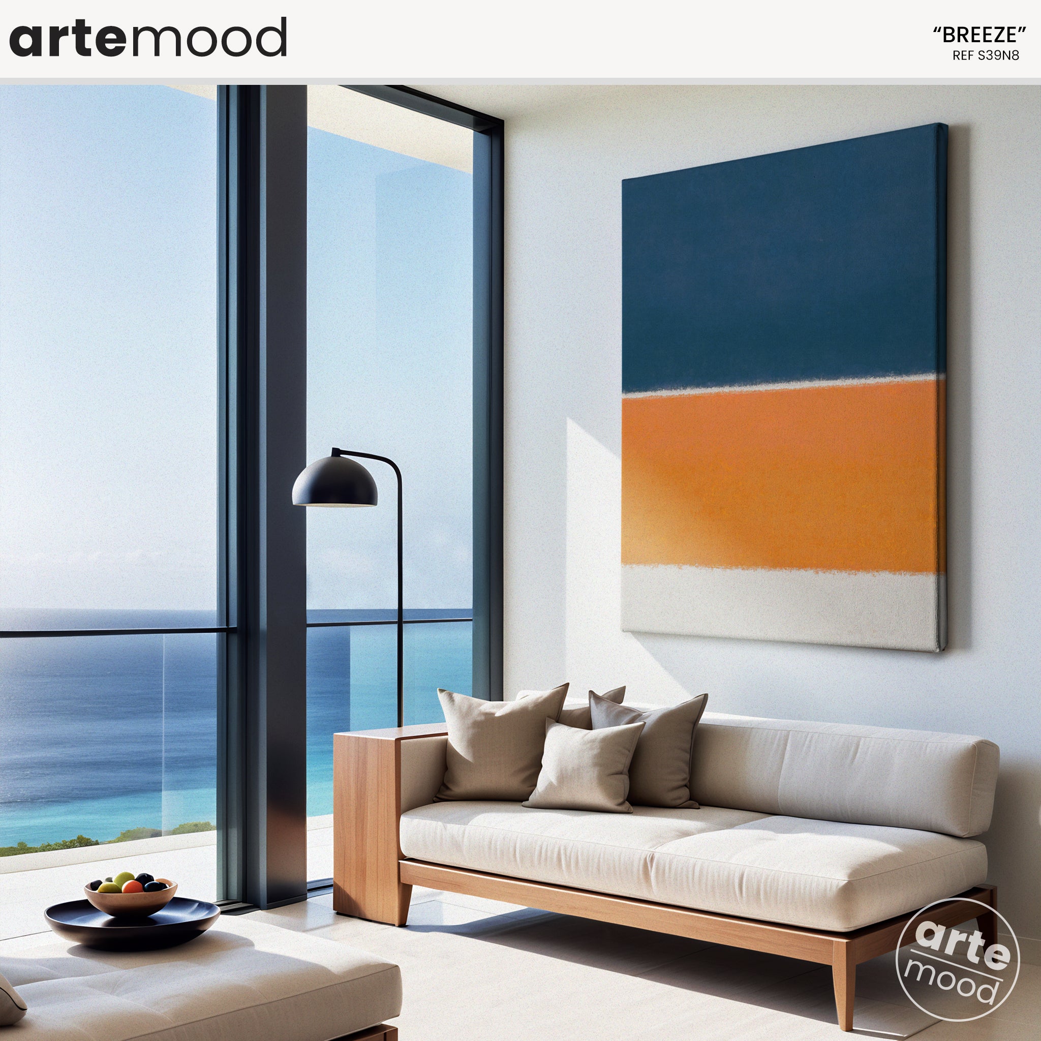 Color Field Artwork Print On Canvas - Minimalist, Zen, Orange, Blue, White, Ocean Art, Beach Wall Art, Sand Dunes, Beach House Wall Decor, Wall Art