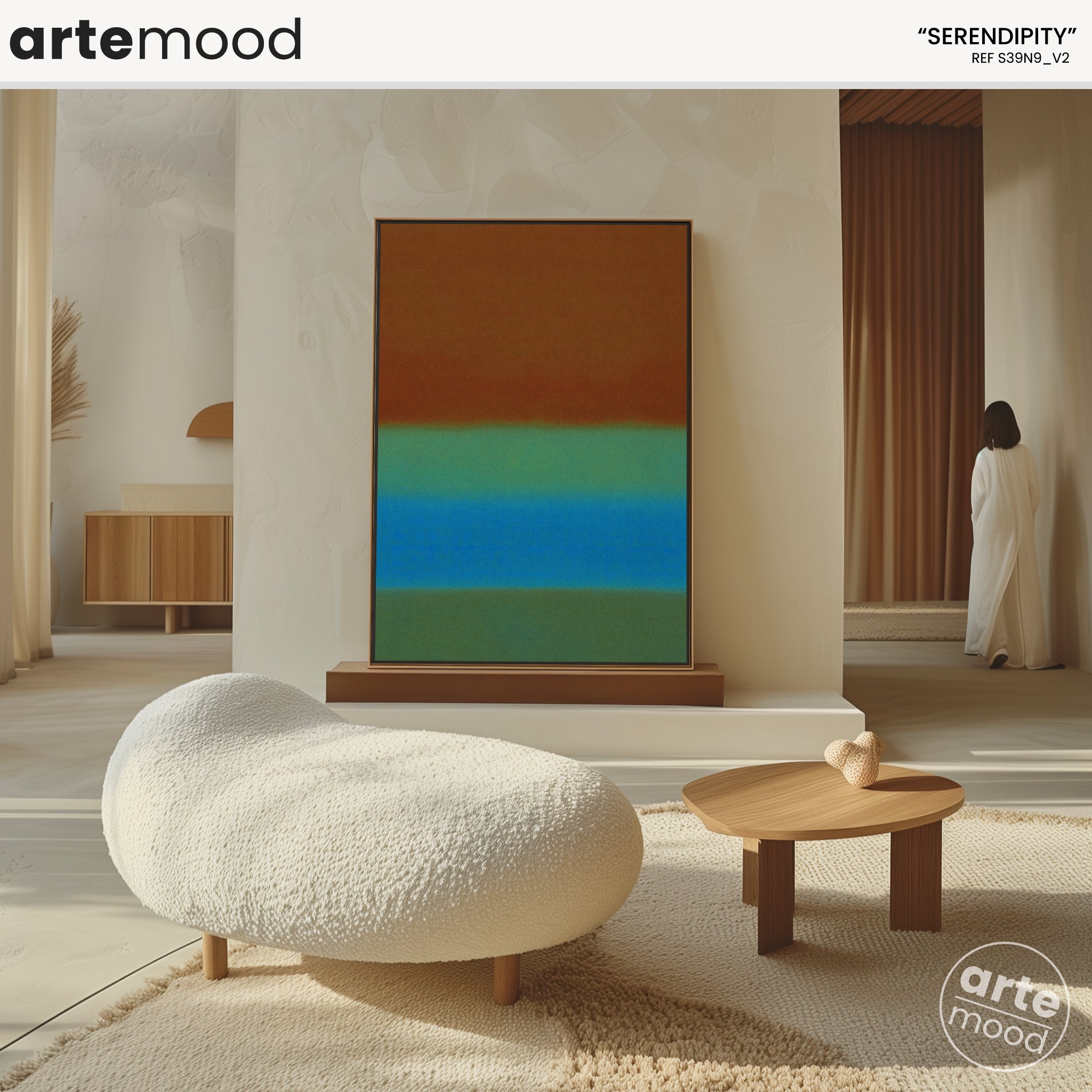 Color Field Artwork Print On Canvas - Minimalist, Zen, Brown, Greens, Blue