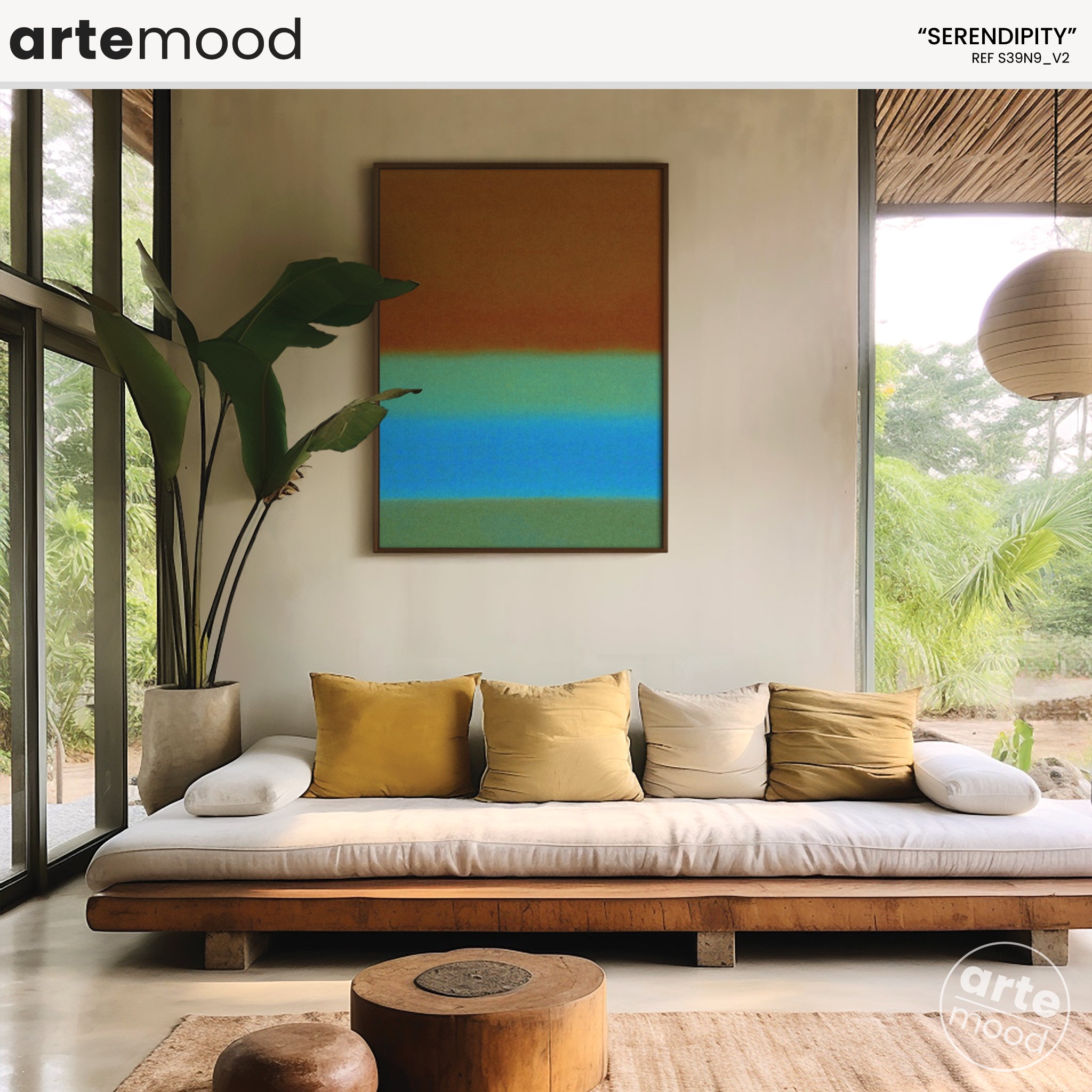 Color Field Artwork Print On Canvas - Minimalist, Zen, Brown, Greens, Blue