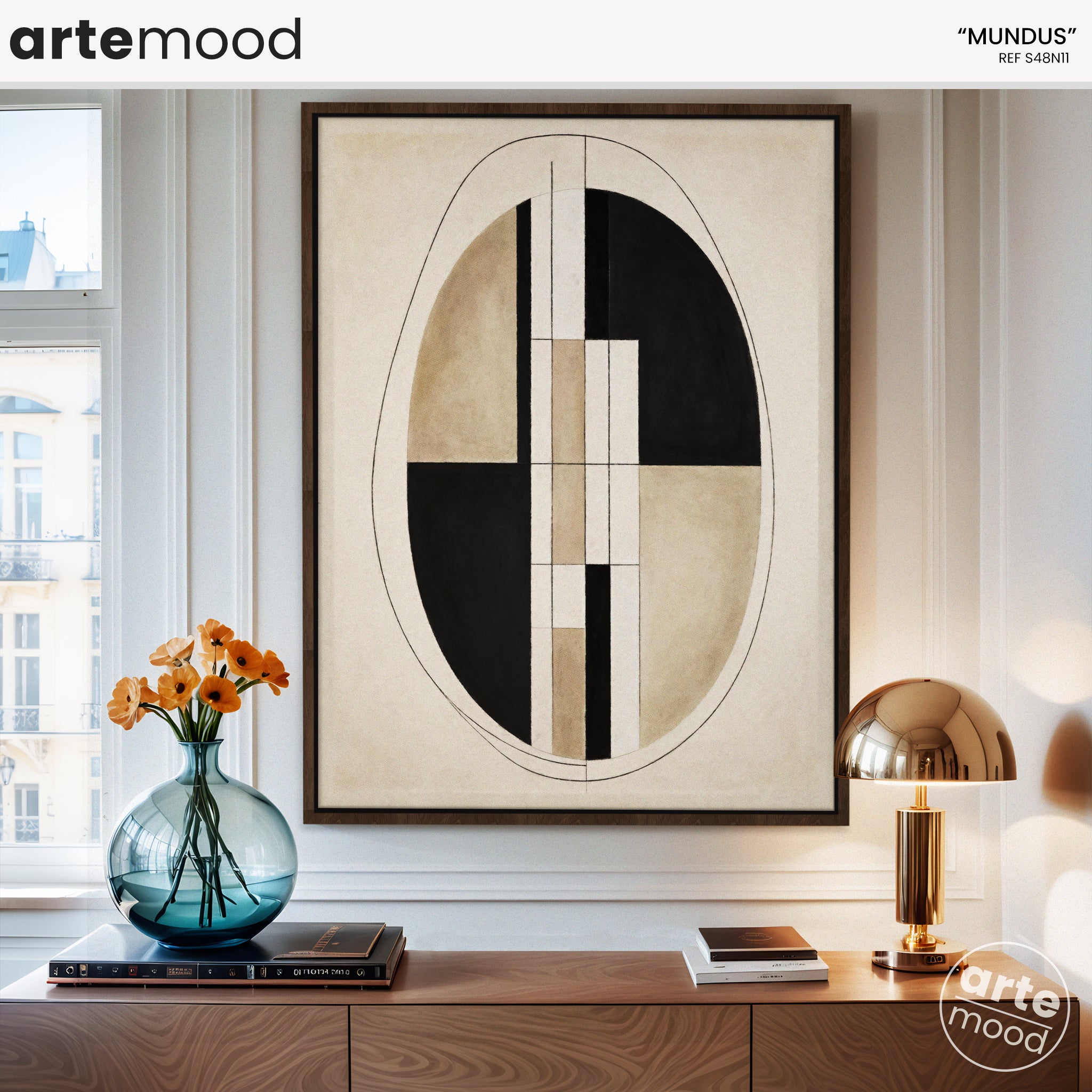Abstract Artwork Print - Modern Art Canvas - Black, Beige, White, Minimal Composition Wall Art Print