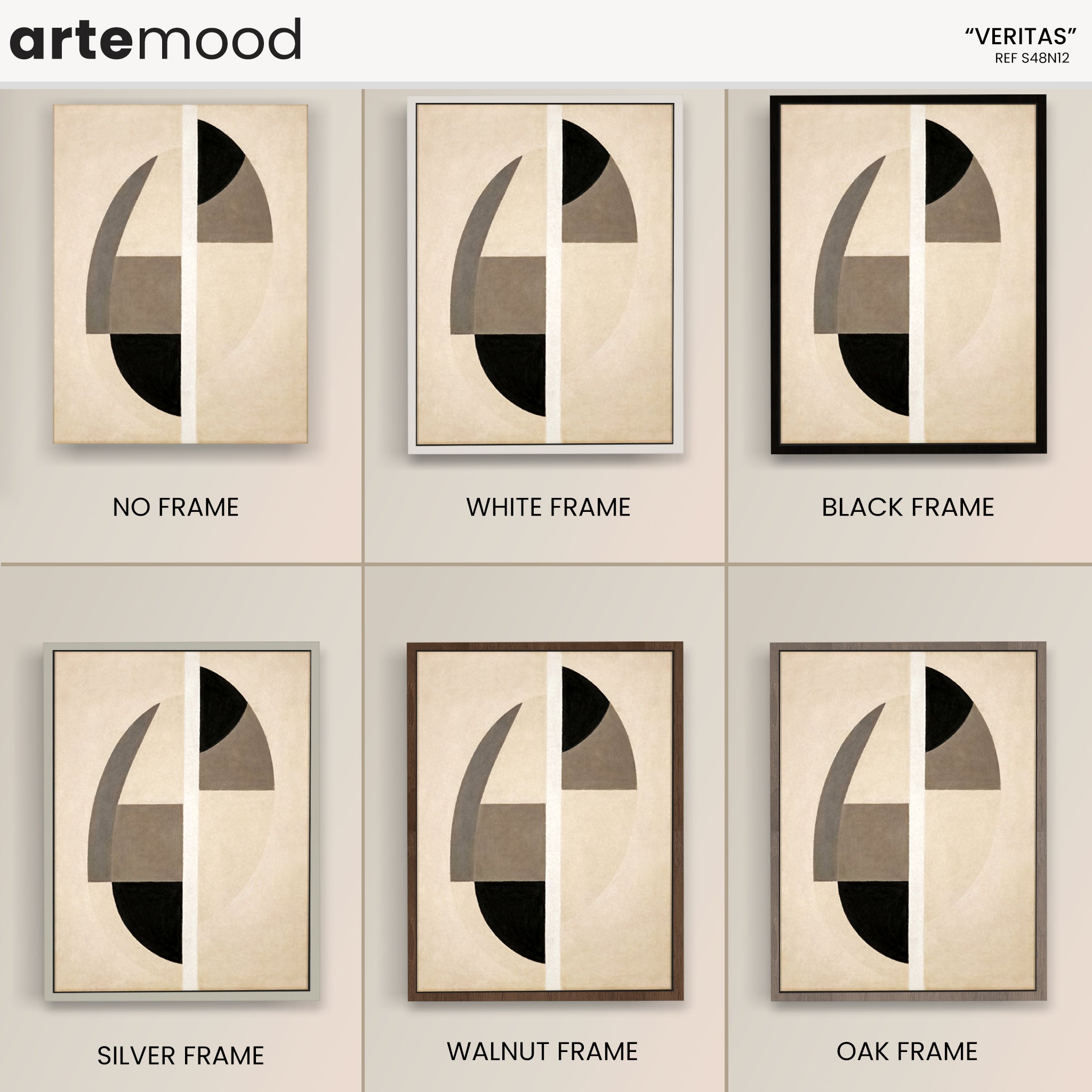 Abstract Artwork Print On Canvas - Minimalist Geometric Modern Art - Beige, Black, White, Neutral Tones, Contemporary Composition