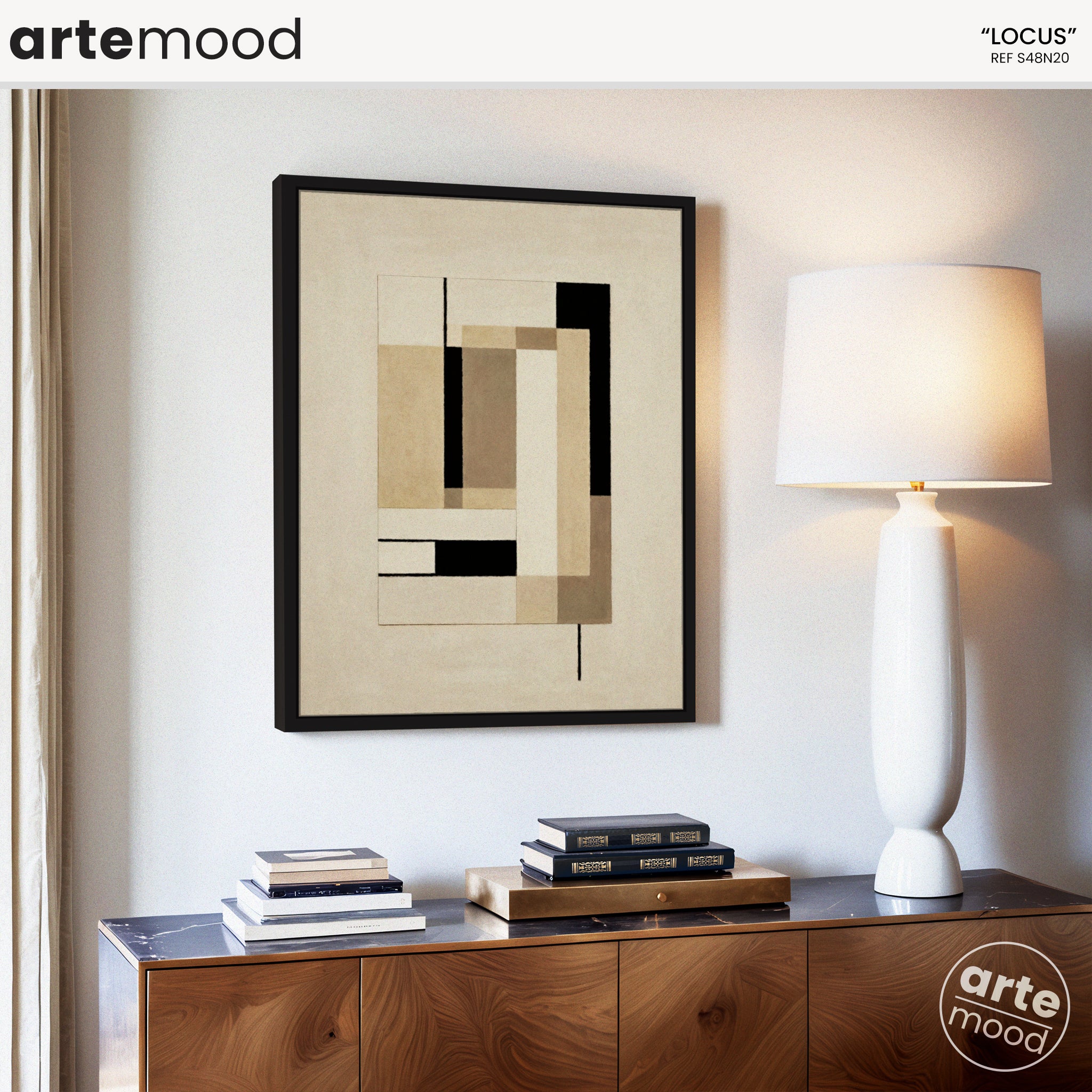 Abstract Artwork Print On Canvas - Minimalist Geometric Modern Art - Black, Beige, White, Minimal Composition