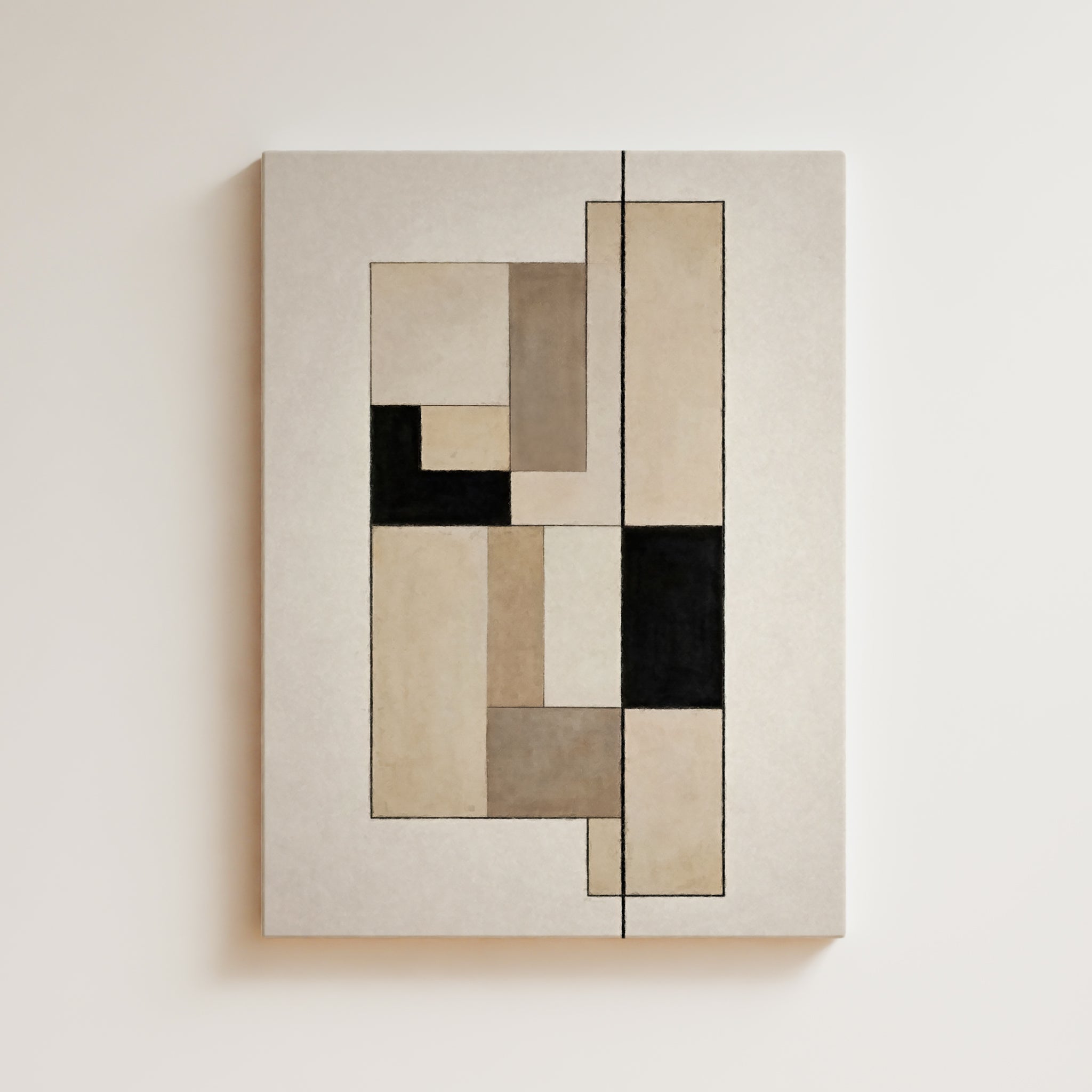 Abstract Artwork Print On Canvas - Minimalist Geometric Modern Art -Black, Grey, Beige