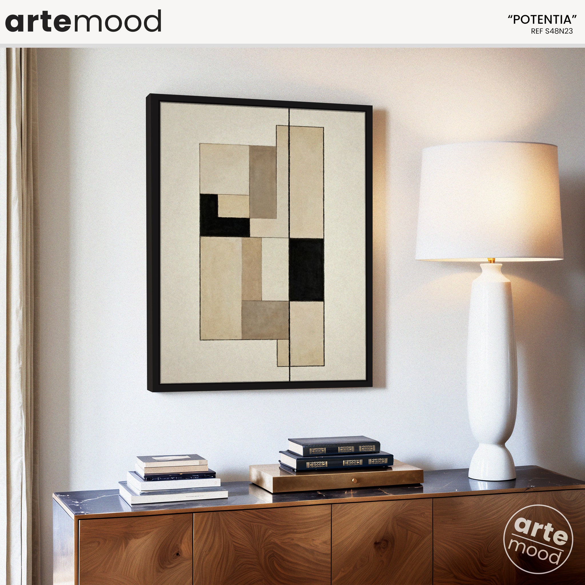 Abstract Artwork Print On Canvas - Minimalist Geometric Modern Art -Black, Grey, Beige